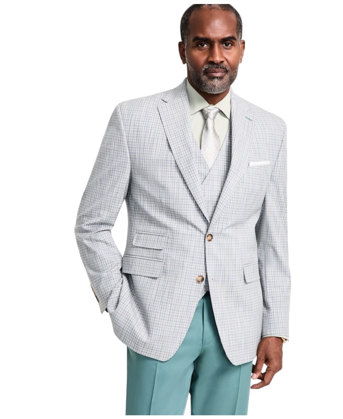Tayion Mens Regular fit Suit Jacket Blazer 42 L Light Grey Plaid