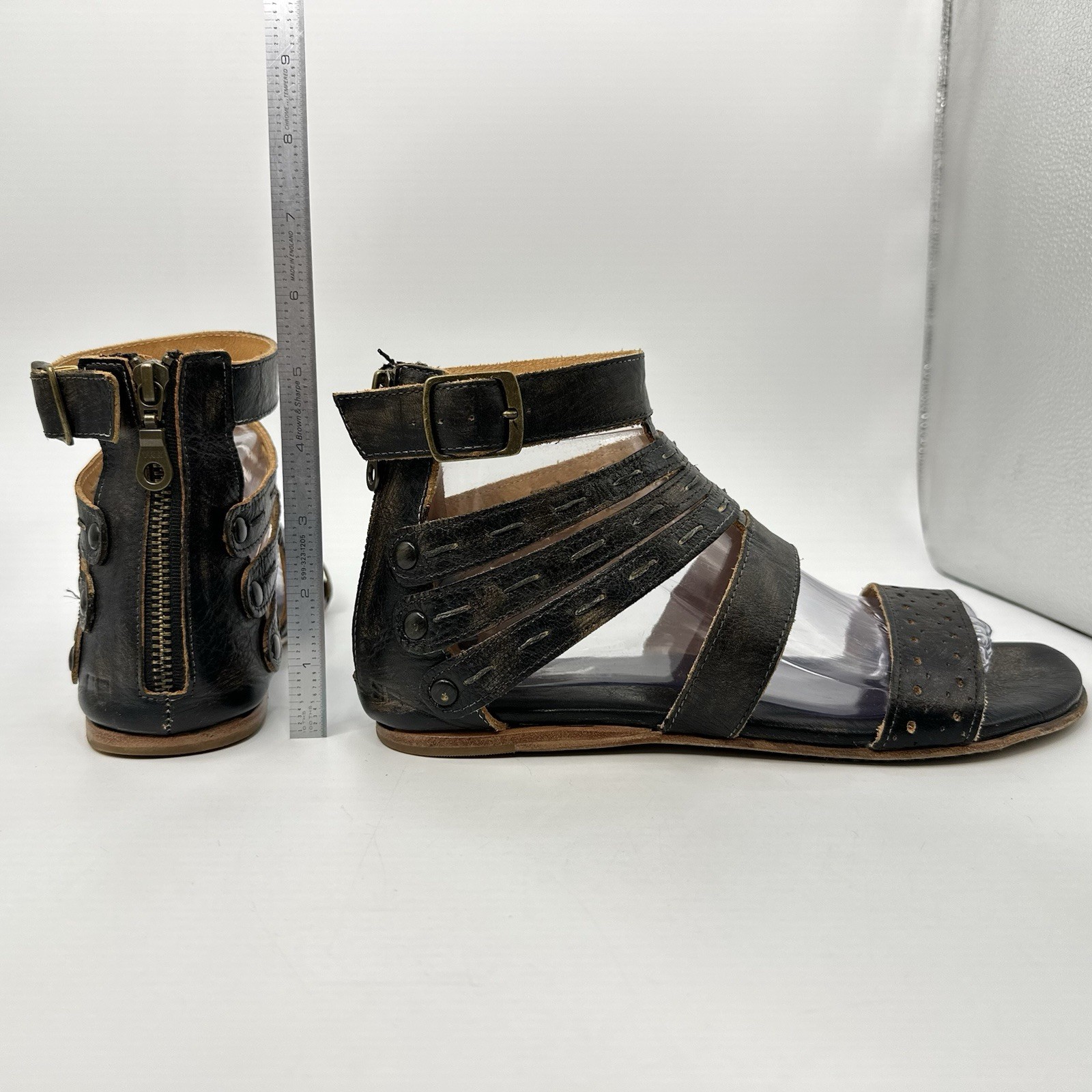 BED STU-Artemis Gladiator Sandals Black Hand Wash Leather Zip Women Size 9.5