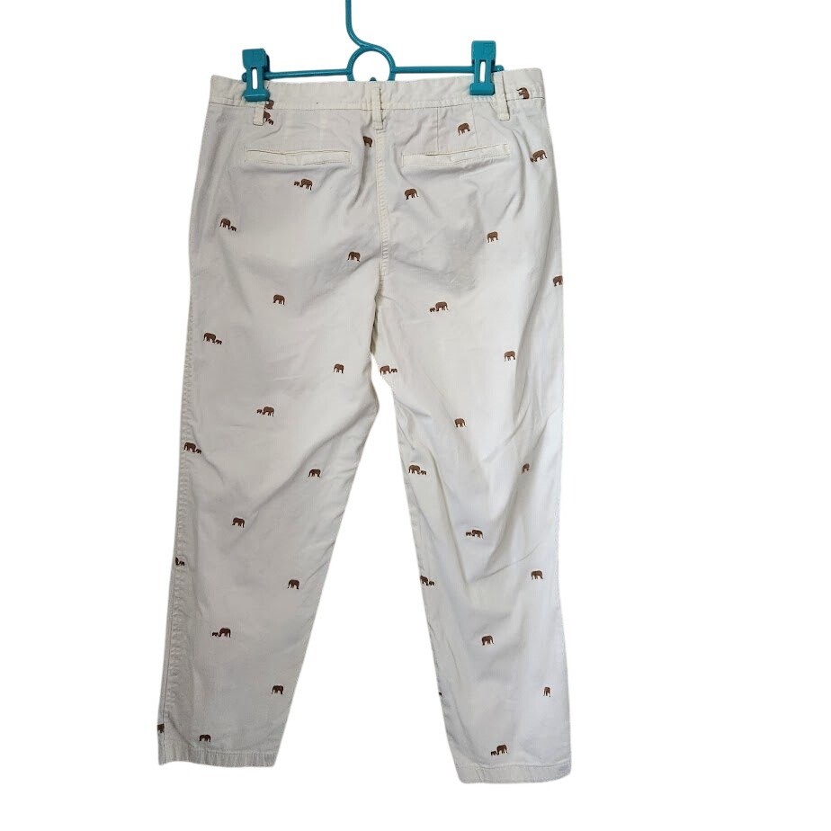 Talbots Womens 6P Relaxed Chino Pants Ivory Embroidered Elephant Cotton 178