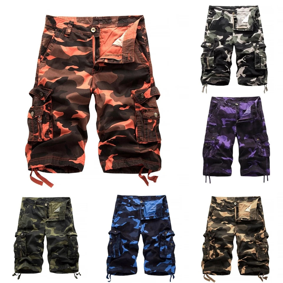 New Mens Cotton Cargo Shorts Flat Front Pockets Washed Lounge – 29-42