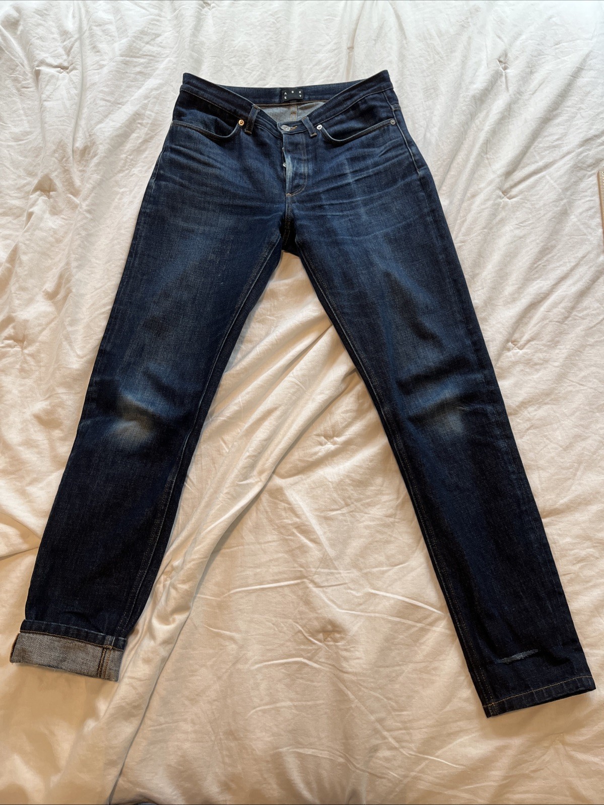 Asket Raw Denim Jeans – 31×34 (Fits 32×29 Cuffed) – Dark – 100% Organic Cotton