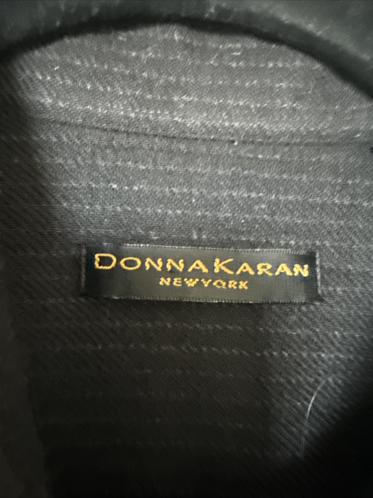 Vintage Donna Karan Mens L 100% Wool Button Up Shirt Black Pin Stripe Italy
