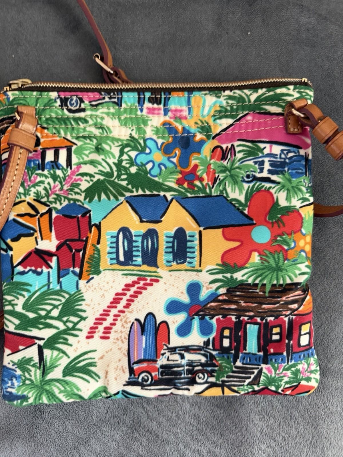Dooney & Bourke Tropical Island Triple Zip Crossbody Bag Sandbar Pattern NWOT