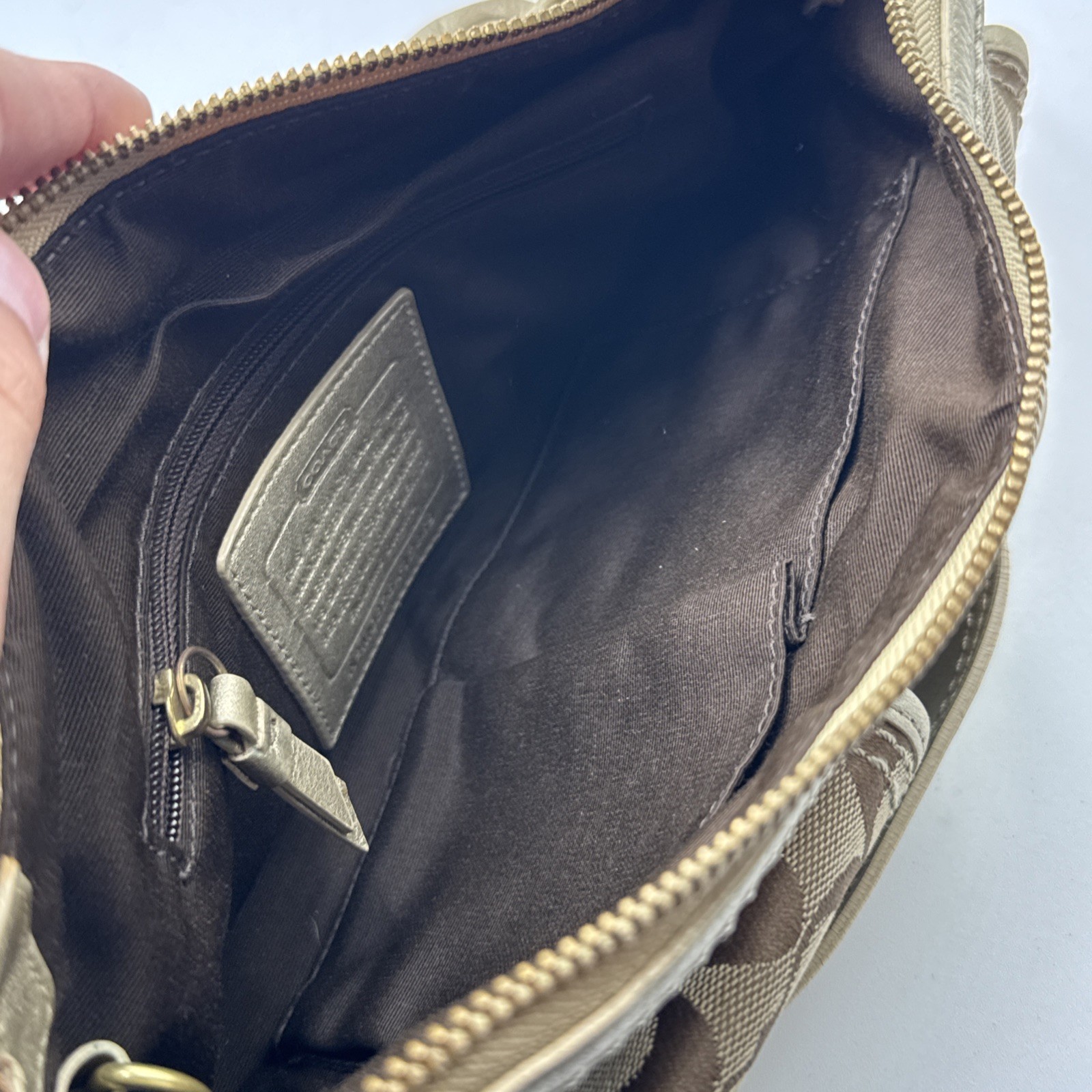 Coach Legacy Double Turnlock Tan Signature C Bag Metallic Gold Y2K # F12869