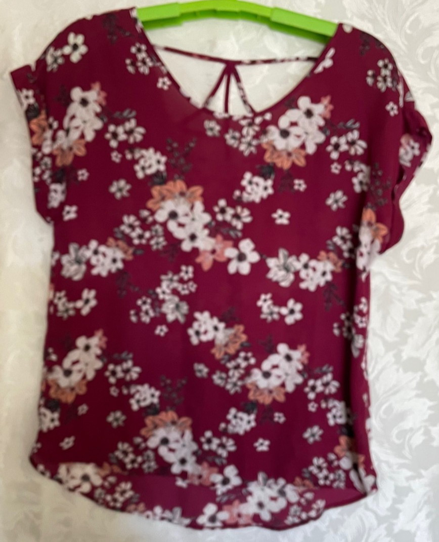 Pink Rose Cap Sleeve Pullover Top With Back Detail Large