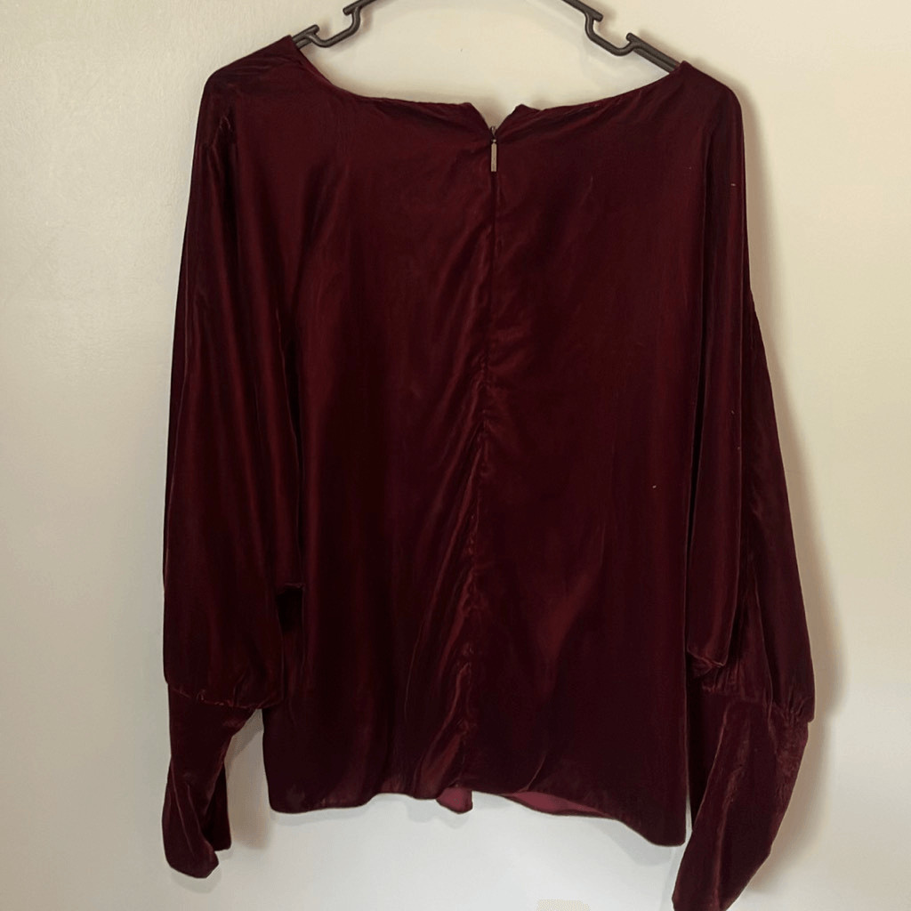 Lauren Ralph Lauren Burgundy Dolman Sleeve Velour Long Sleeve Top LRG #784