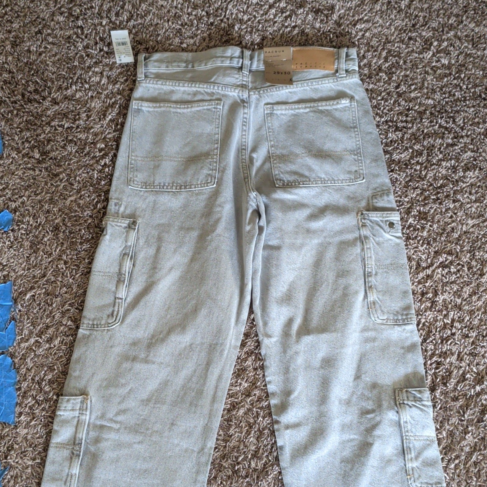 PacSun Dylan Baggy Gray Light Wash Denim Jeans Mid Rise Cargo Pockets NWT