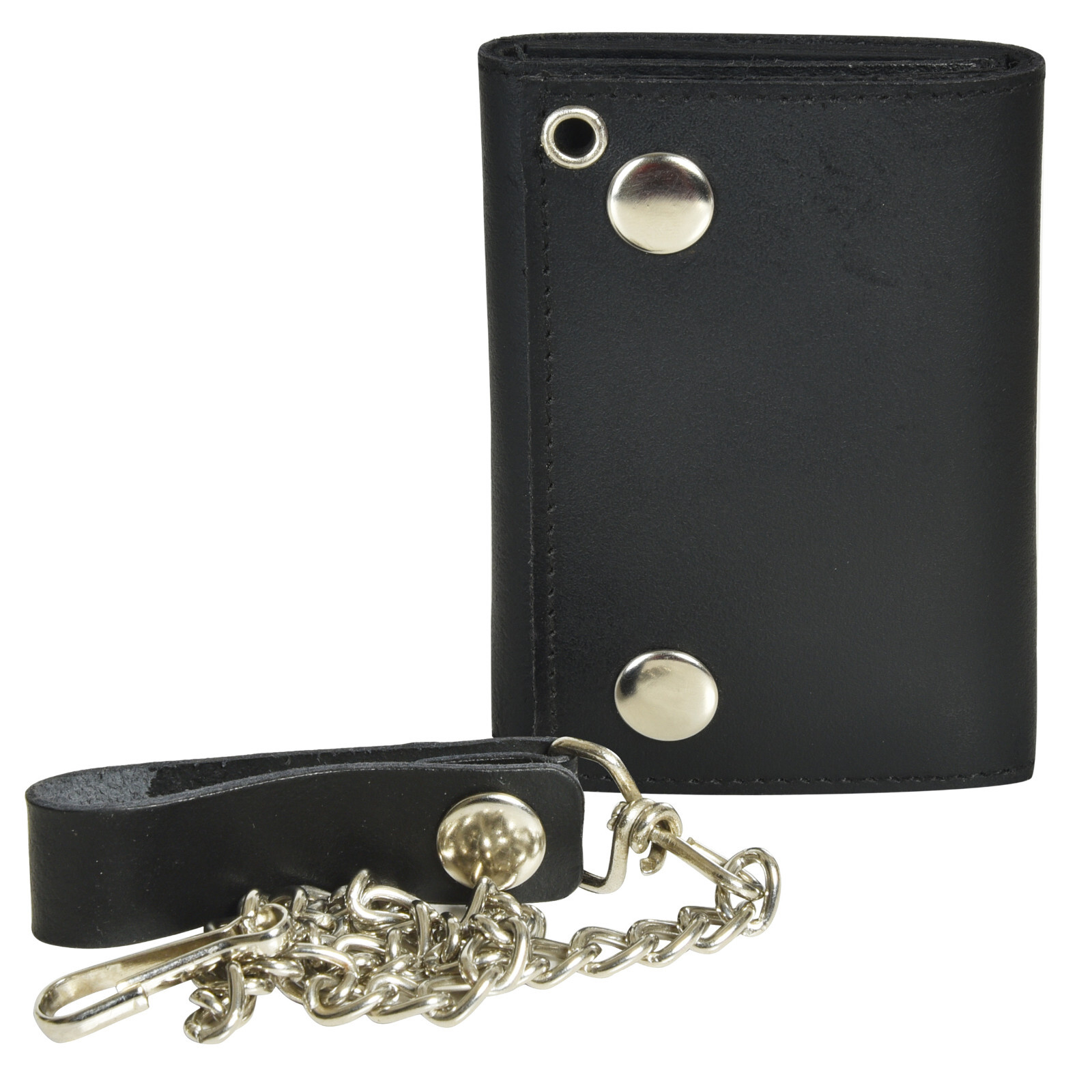 Leatherboss Genuine Leather Men’s Trifold Wallet with Chain Biker Trucker Black