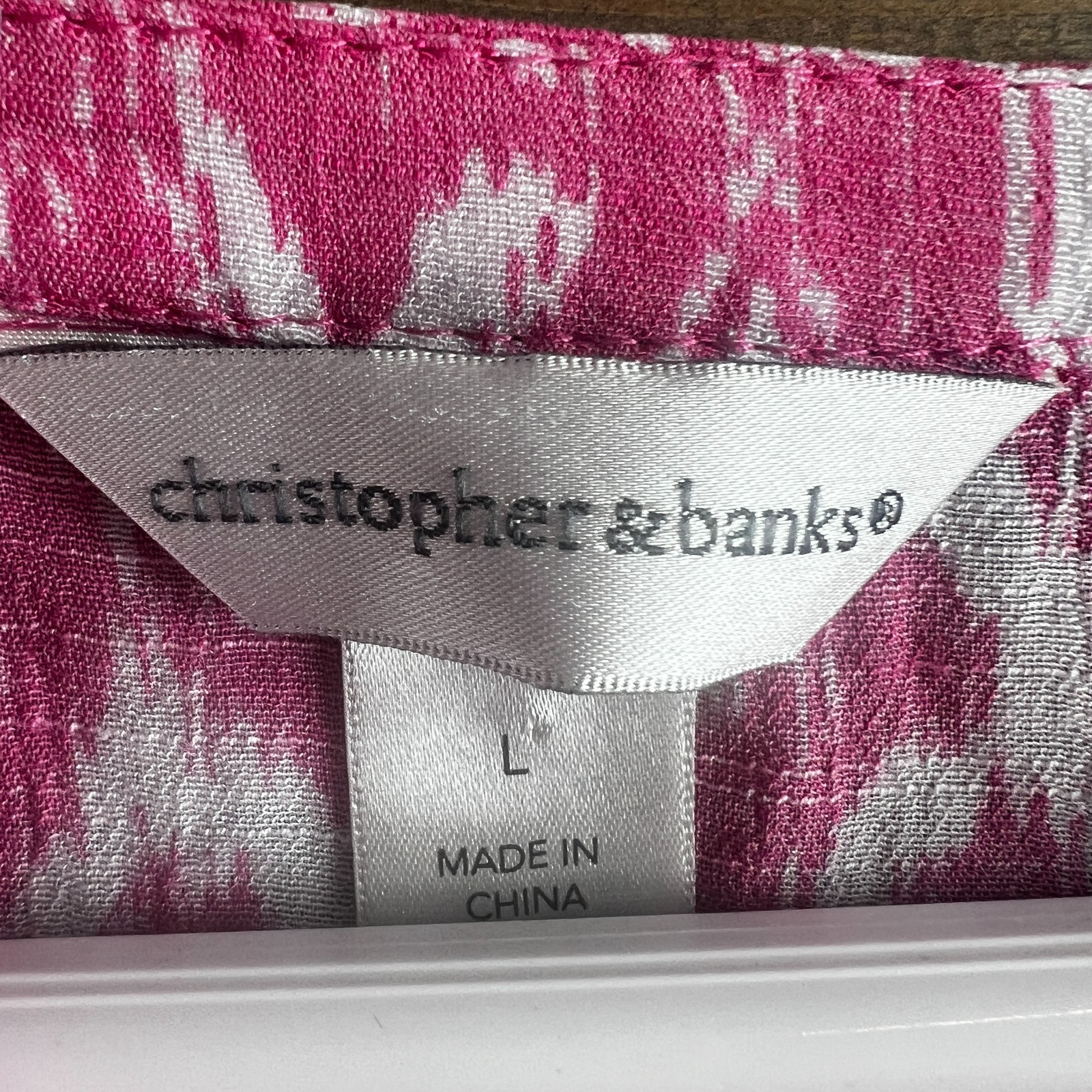 Christopher & Banks Womens Shirt 3/4 Tie Sleeves Ikat Print Henley Neck Large