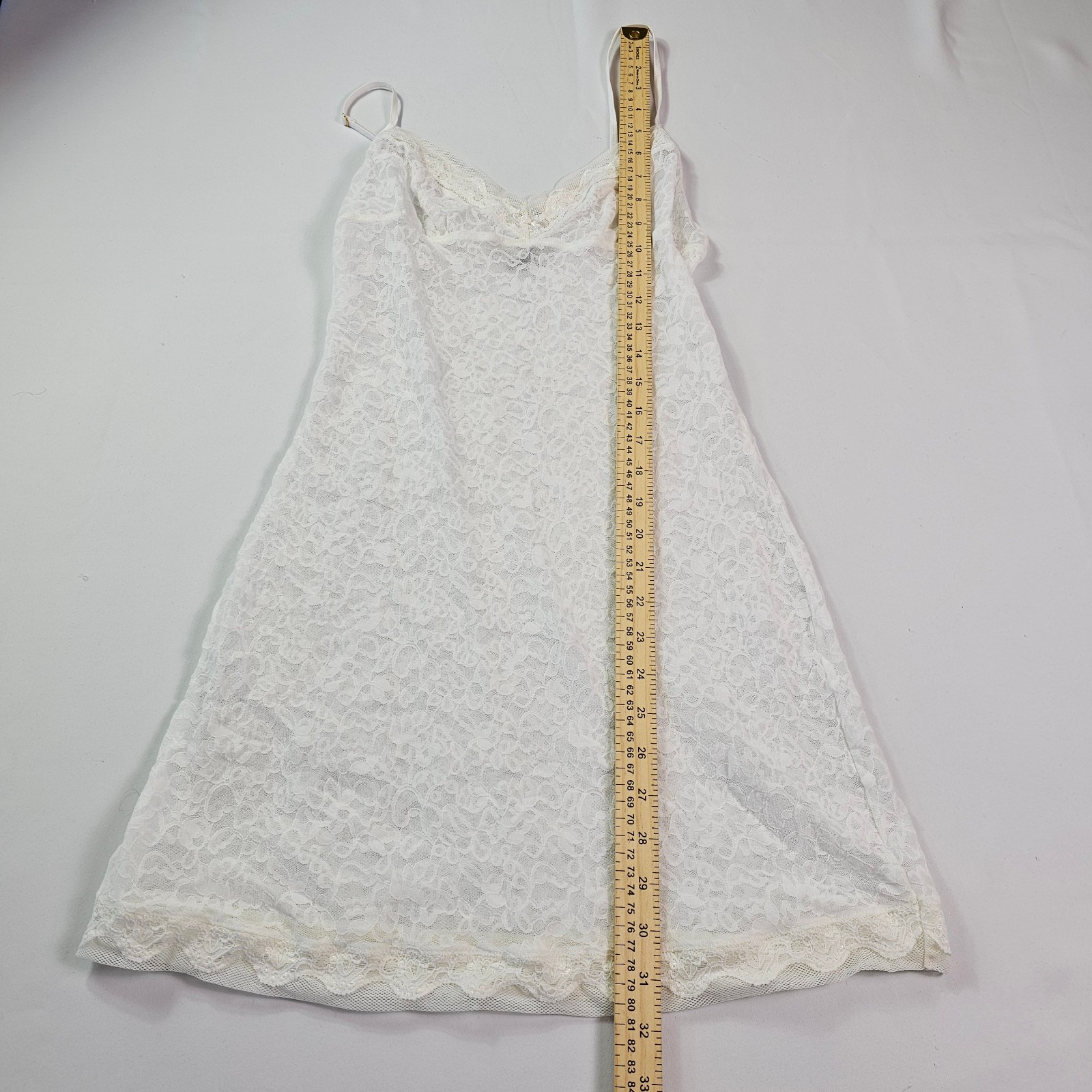 Victoria’s Secret Slip Dress Medium White Lace Sheer Mesh Chemise STAIN