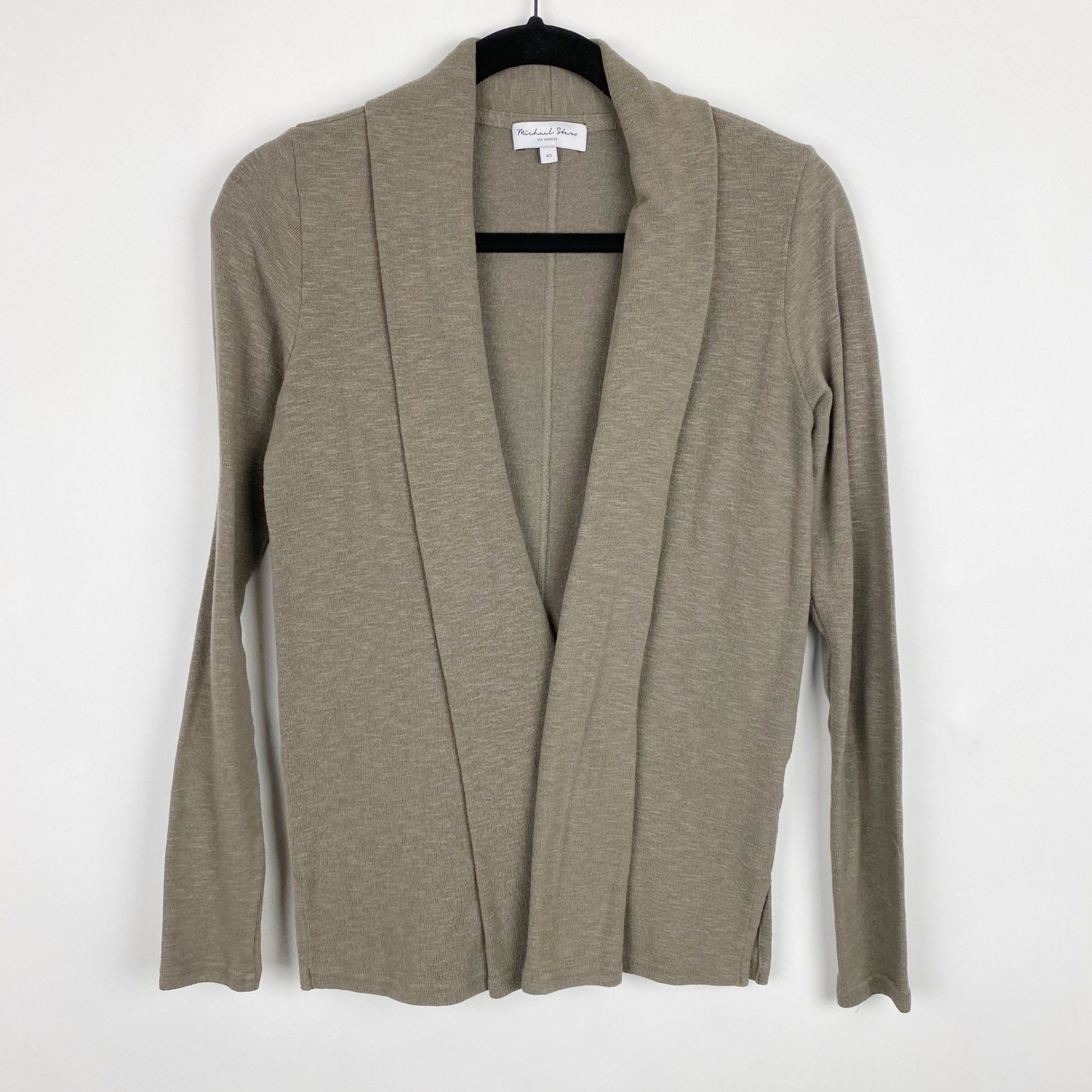 Michael Stars Shawl Collar Cardigan Sweater Taupe XS Lightweight Knit Made USA