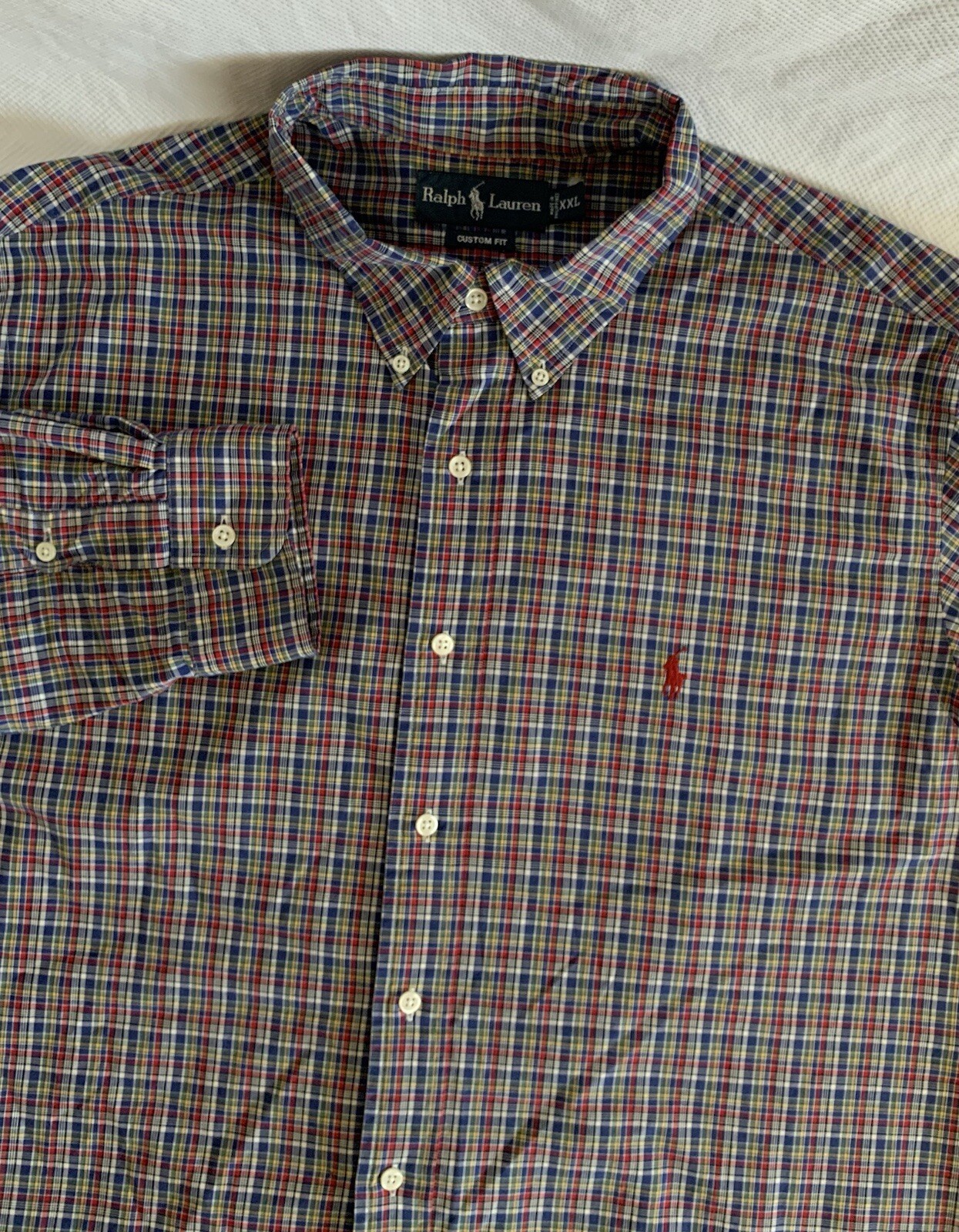 Ralph Lauren Custom Fit Men XXL BlueRedYellow Plaid LongSleeve Button Down Shirt