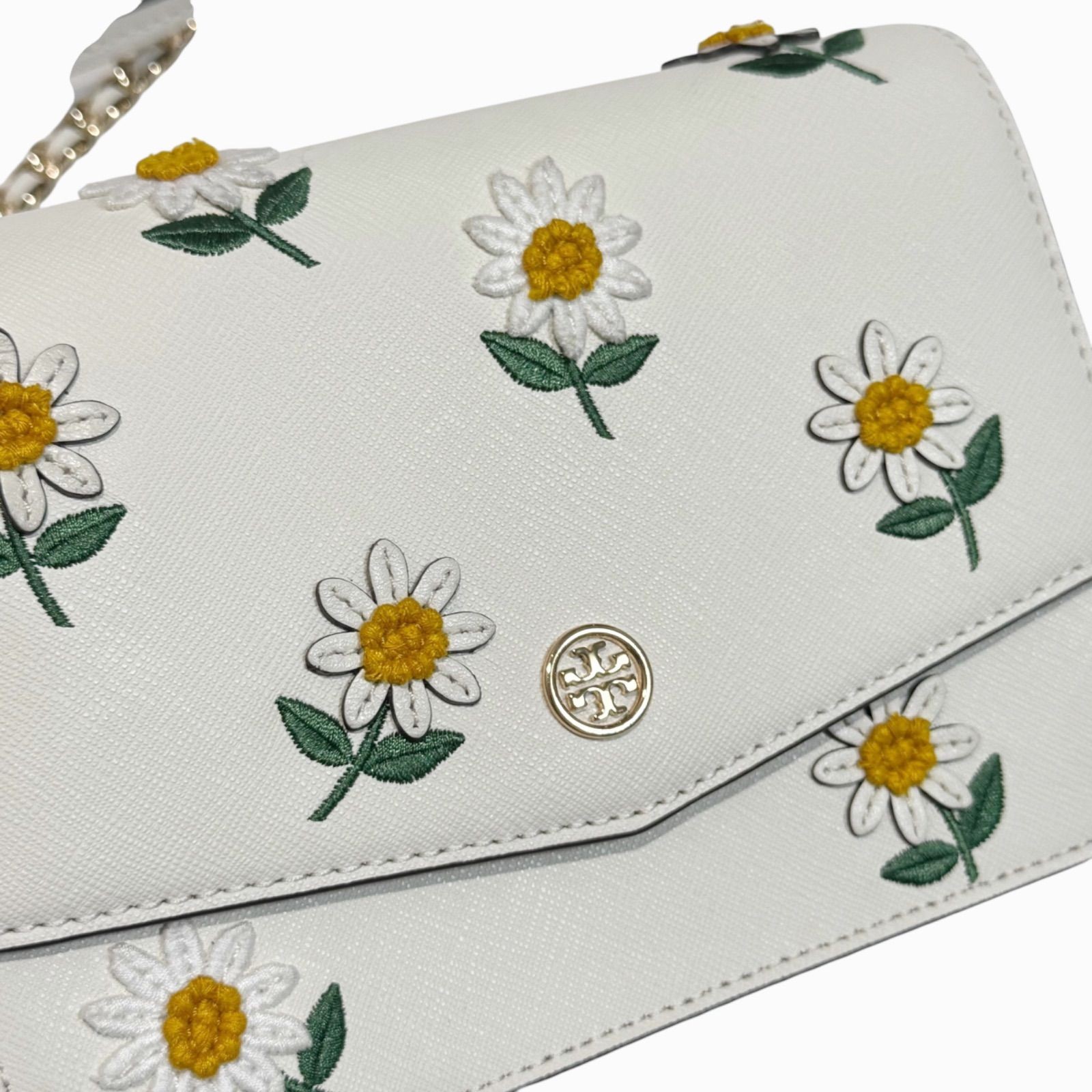 Tory Burch Robinson Embroidered Mini Leather Crossbody Bag Daisy