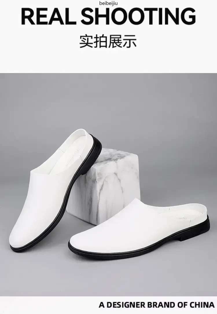 Men’s Flats Half Slippers Leather Casual Shoes Slip On Slides Mules Comfort Hot