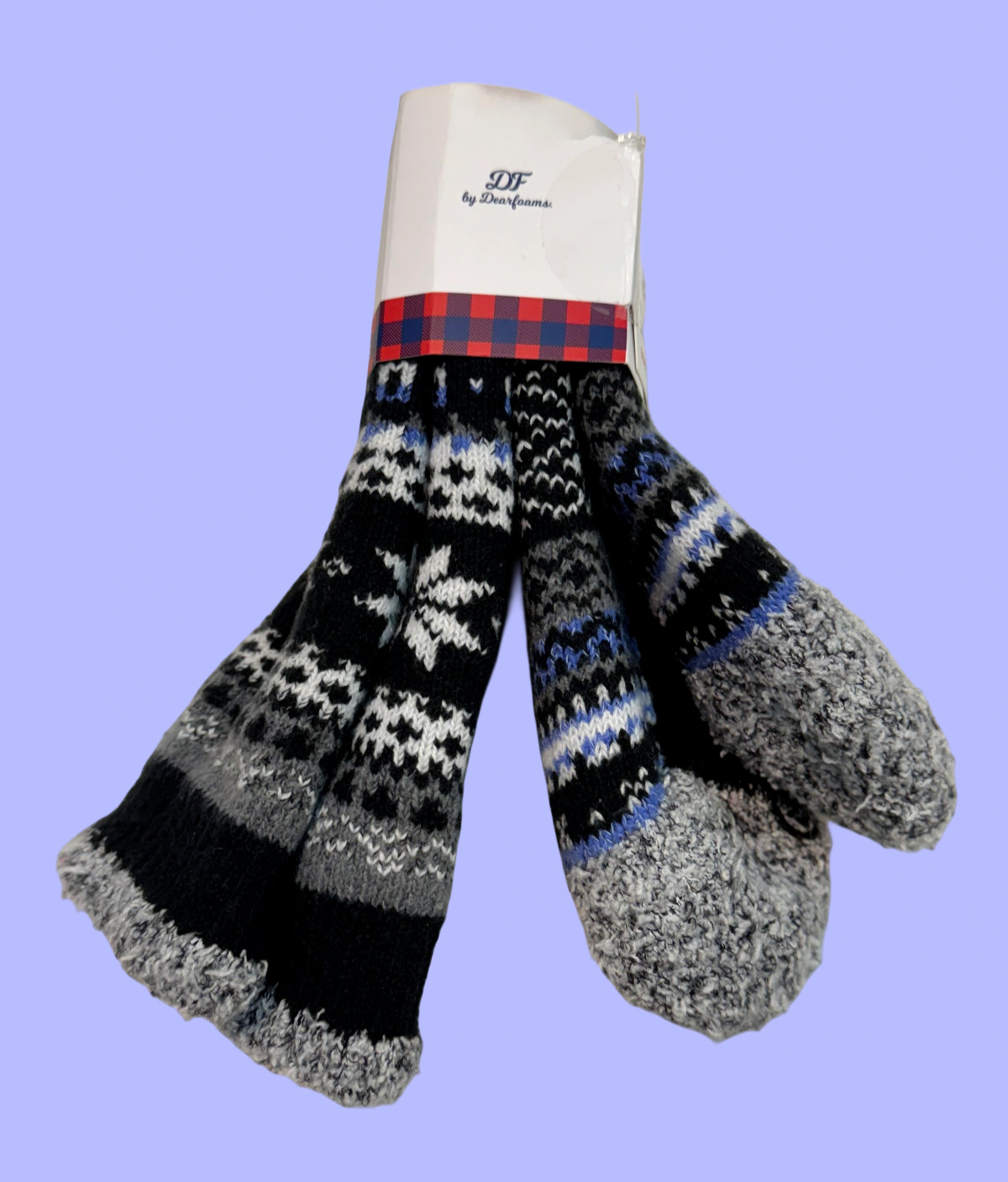 DF Dearfoams Double Layer Slipper Socks Women 4-10 Black Gray Poly-Nylon-Span