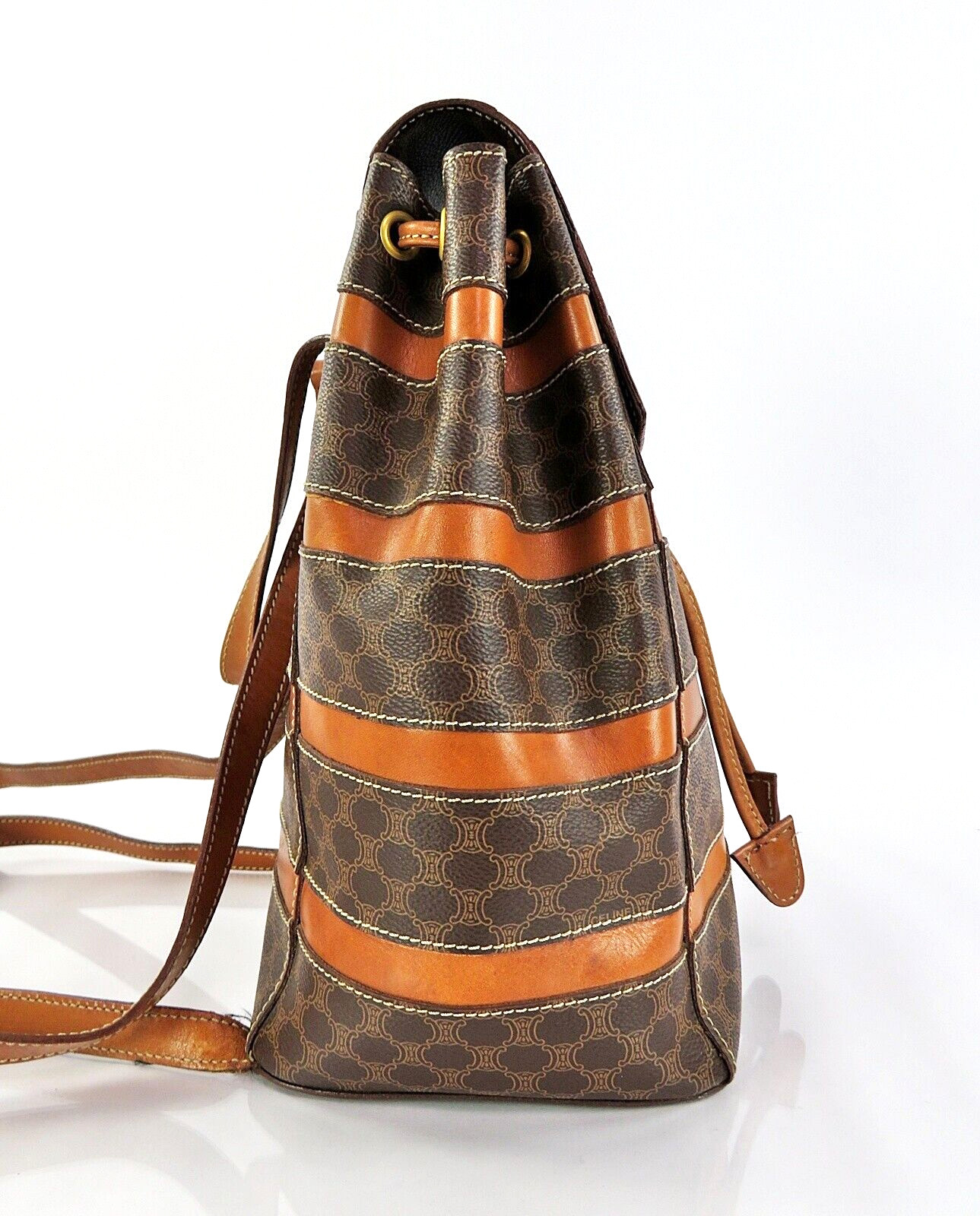 Auth CELINE Brown Macadam PVC Canvas and Leather Backpack Bag Purse #60256