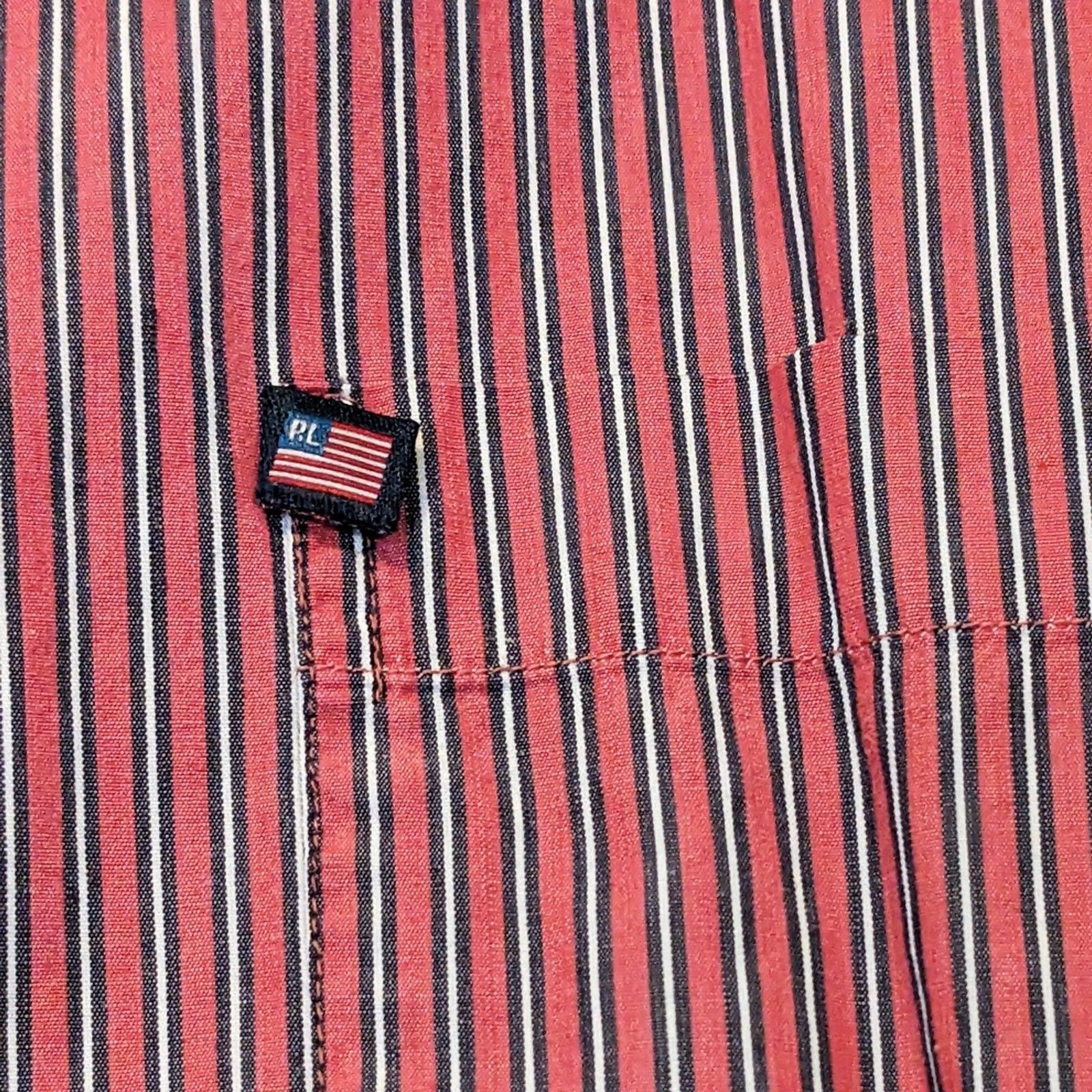 Polo Jeans Co Ralph Lauren Striped Button Up Shirt XL Flag USA Americana Cotton