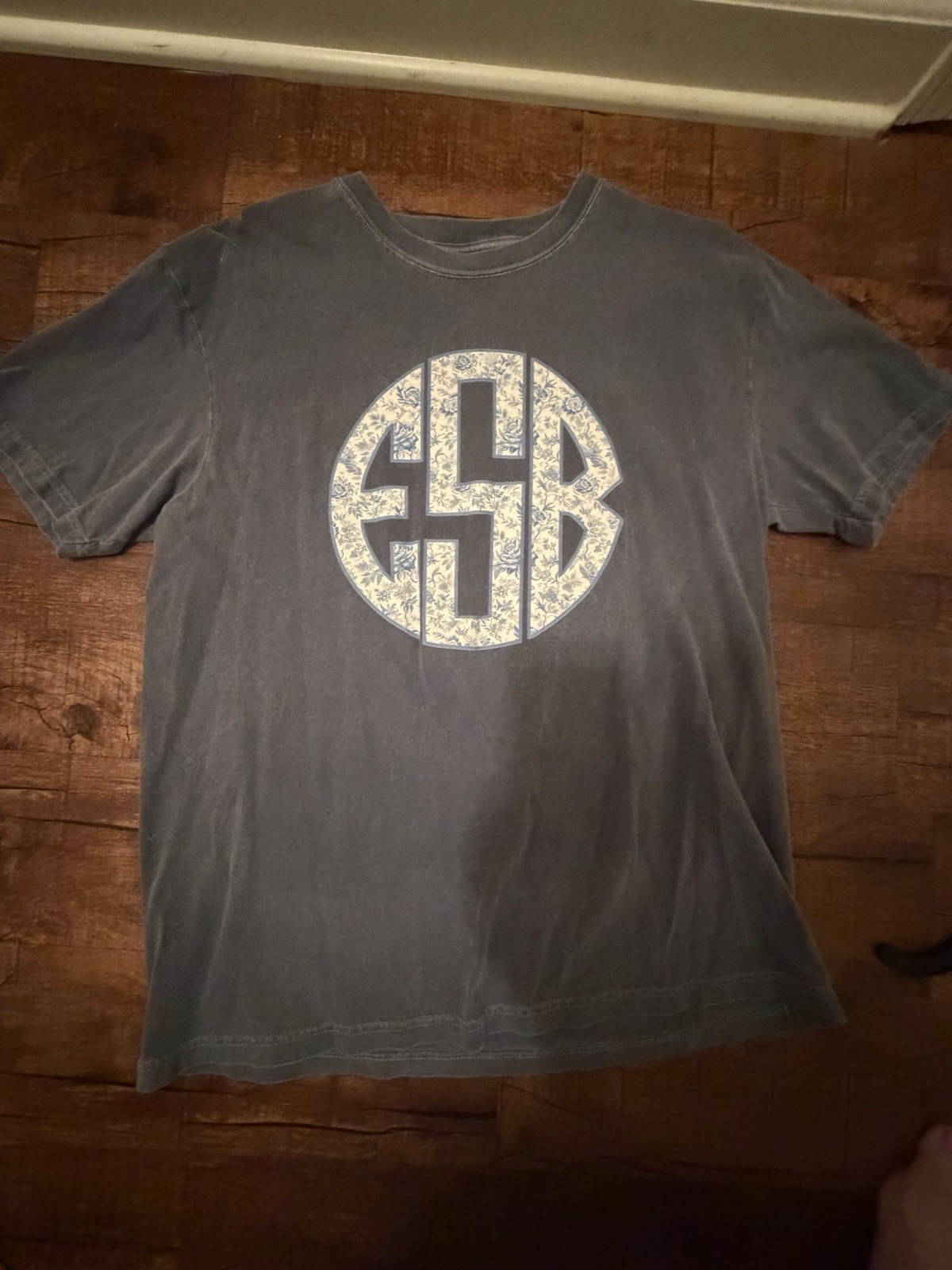 Dark Gray Blue Monogrammed Shirt Large Initials ESB Embroidered Logo