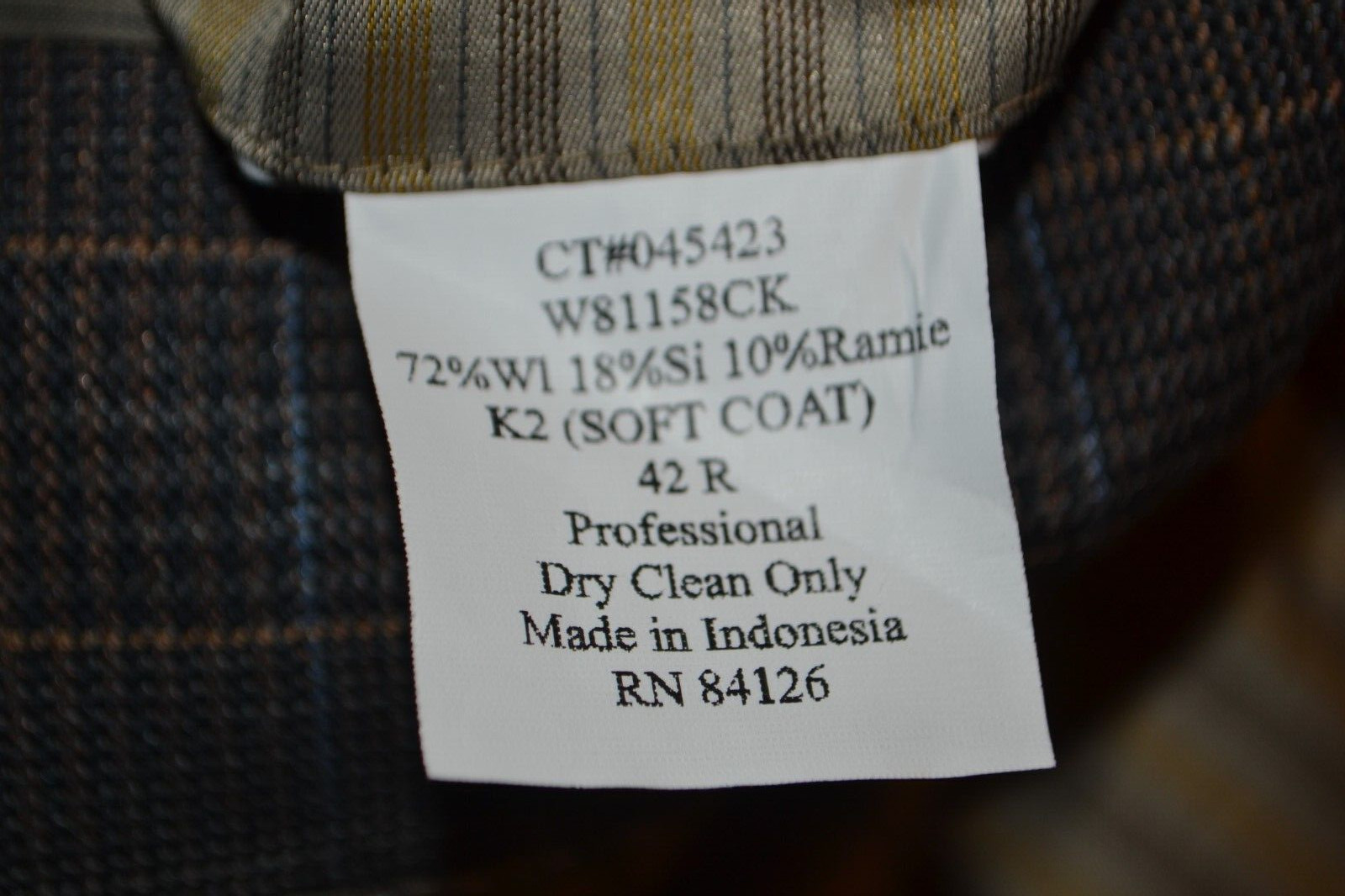 Kroon Men Wool Silk Check Brown 3 Front Button Sports Coat Sz 42R