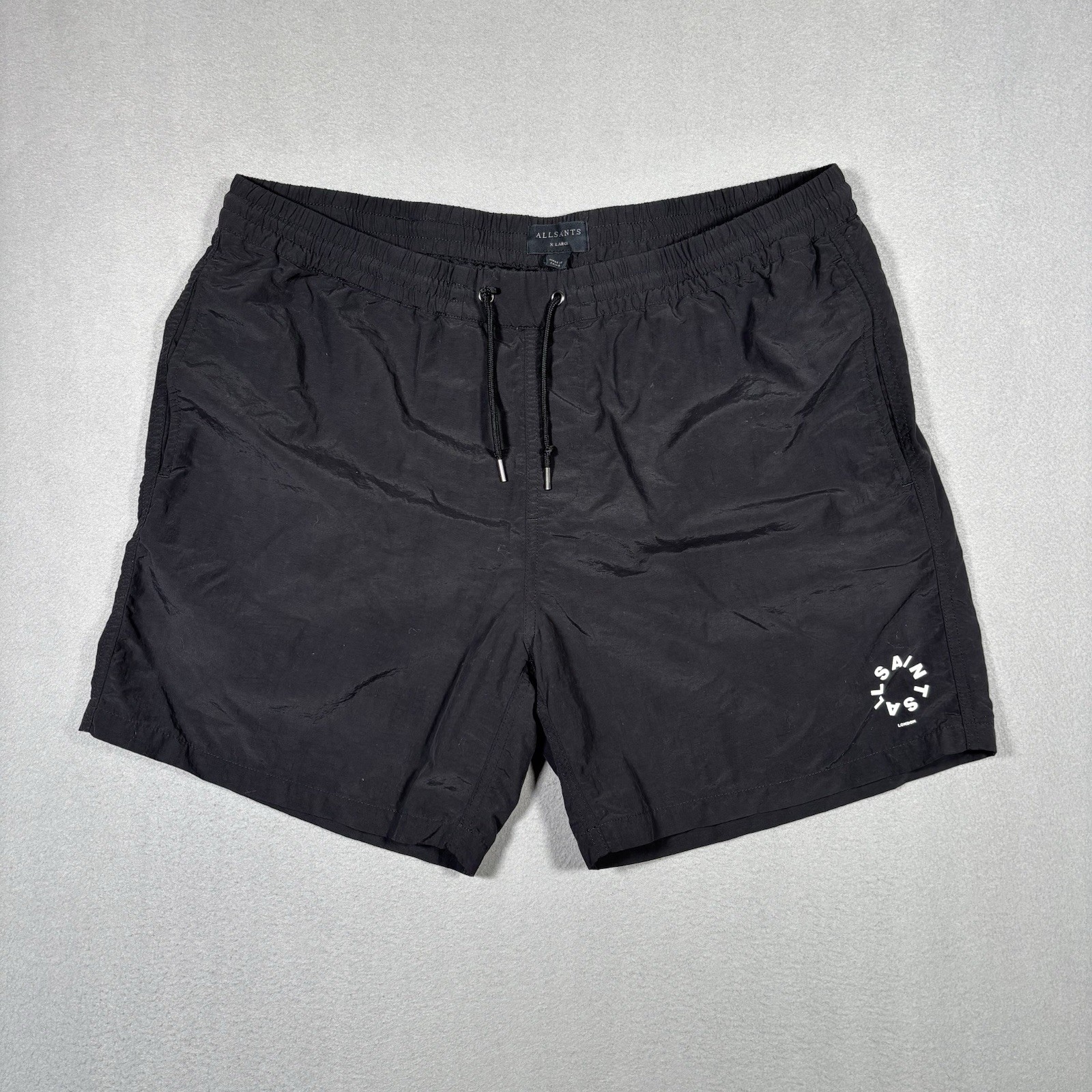 All Saints Swim Trunks / Board Shorts Mens XL Black Lined 5.5” Inseam Drawstring