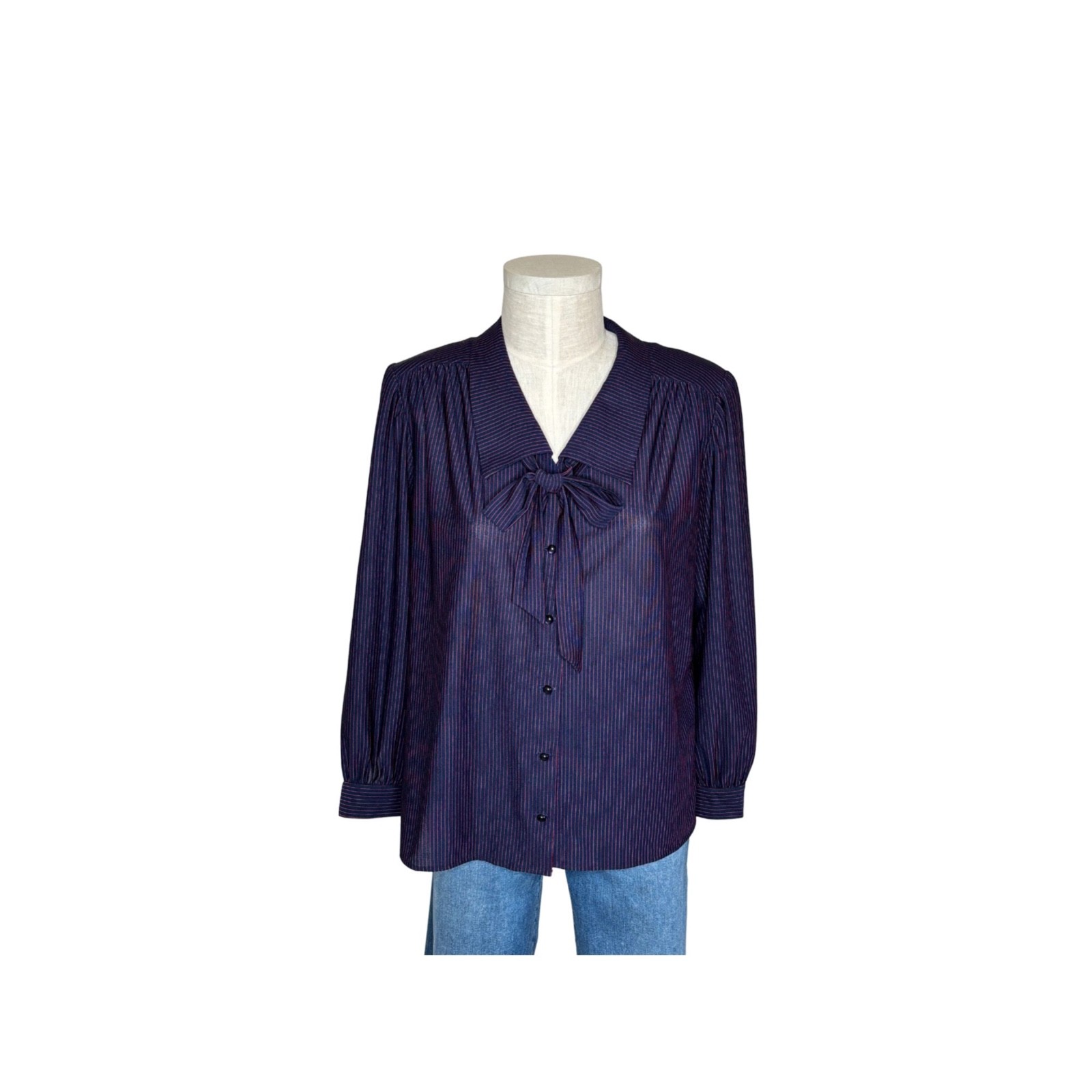 Vintage 80s TopNotch brand blouse, Deep navy and red pinstripe L