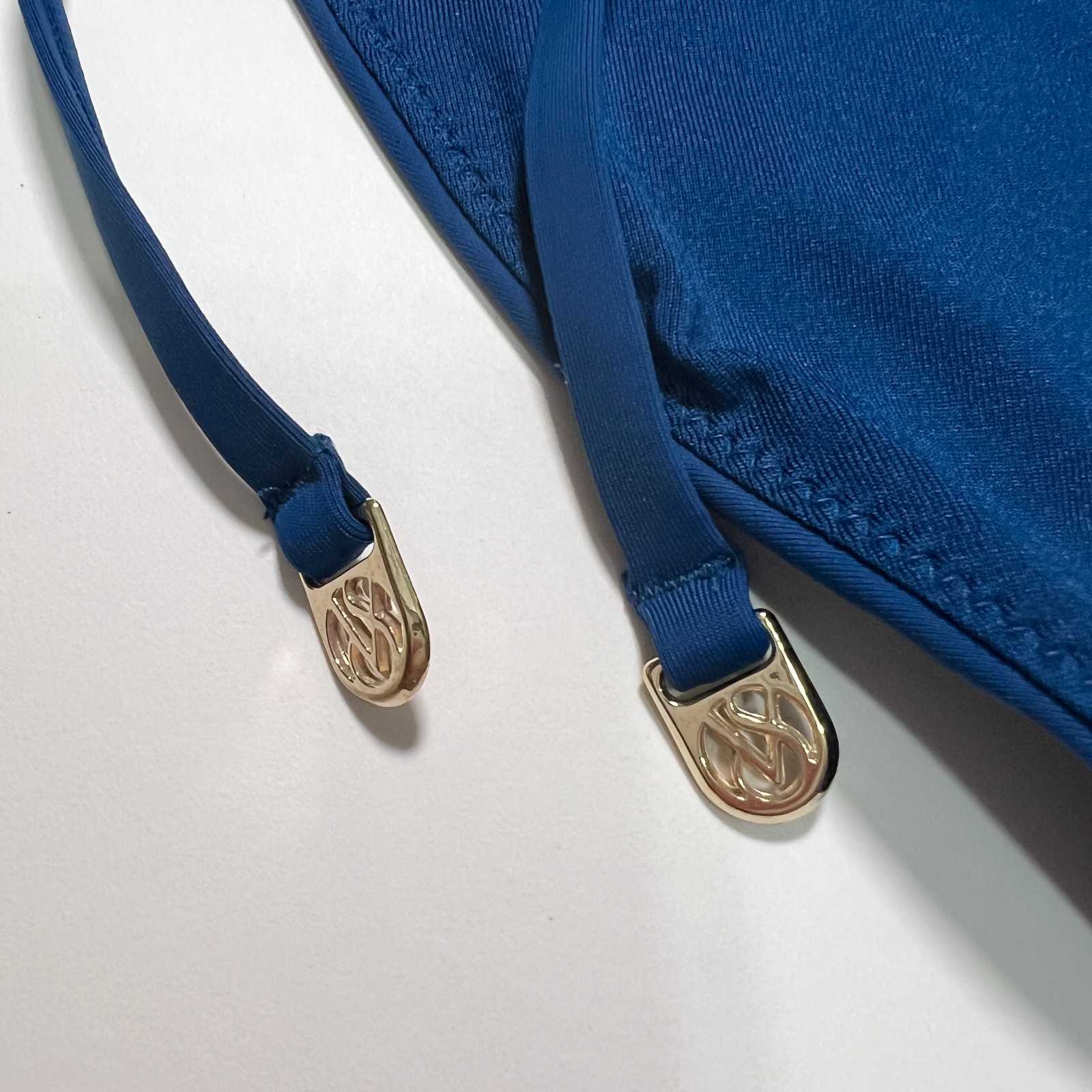 Victoria Secret XL Bikini Bottom DOUBLE Side Tie Shine Sapphire Blue