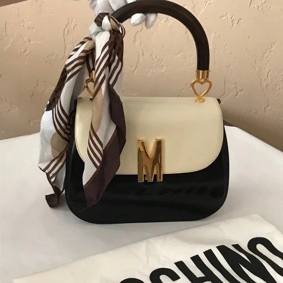 MOSCHINO Redwall Tricolor Polished Leather Bag Made in Italy