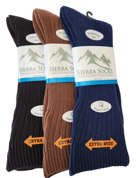 Men’s Organic Ribbed Cotton Crew Socks, Classic Colors with Wide Cuff for Dad