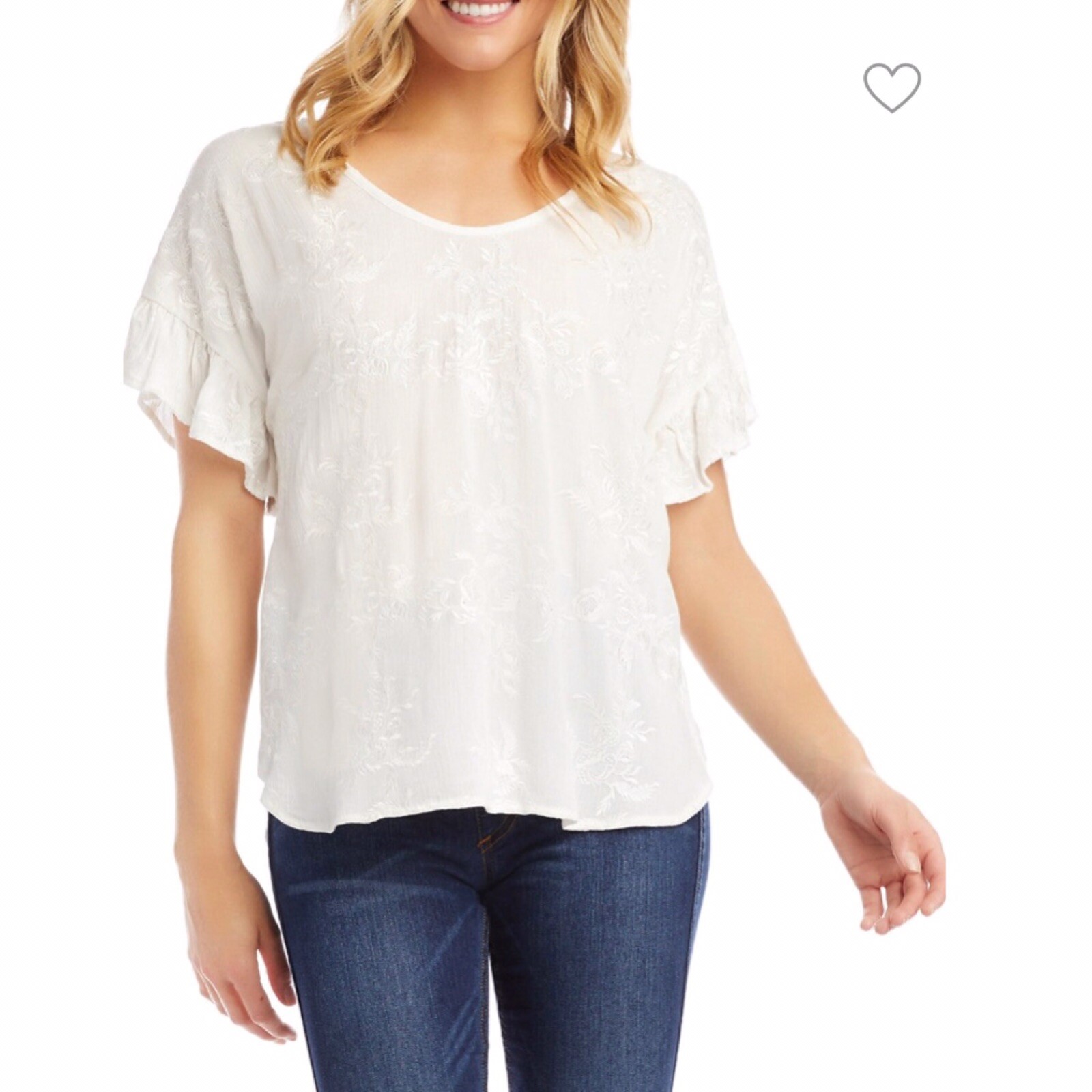 Karen Kane Women’s Beachcomber Embroidered Floral Ruffle Sleeve Top Small