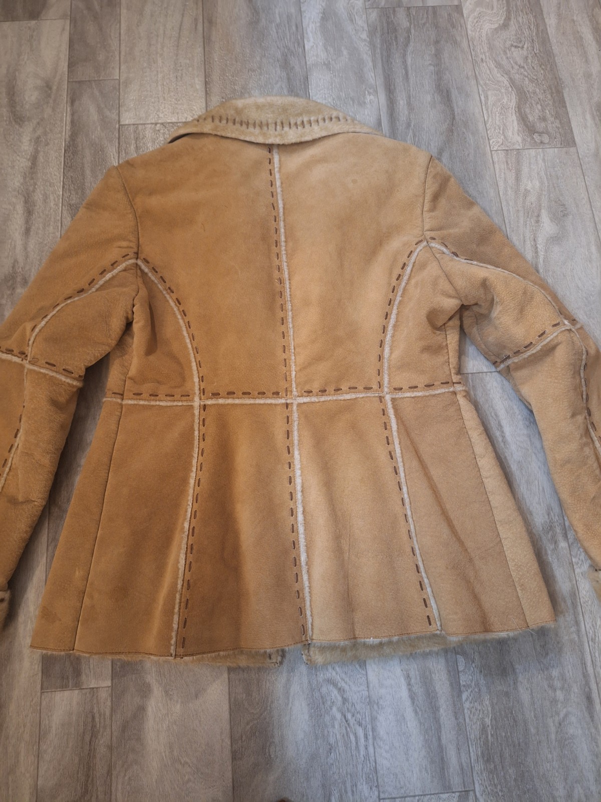 Guess Vintage Y2K Tan Genuine Suede Leather Faux Fur Lined Button Closure Coat M