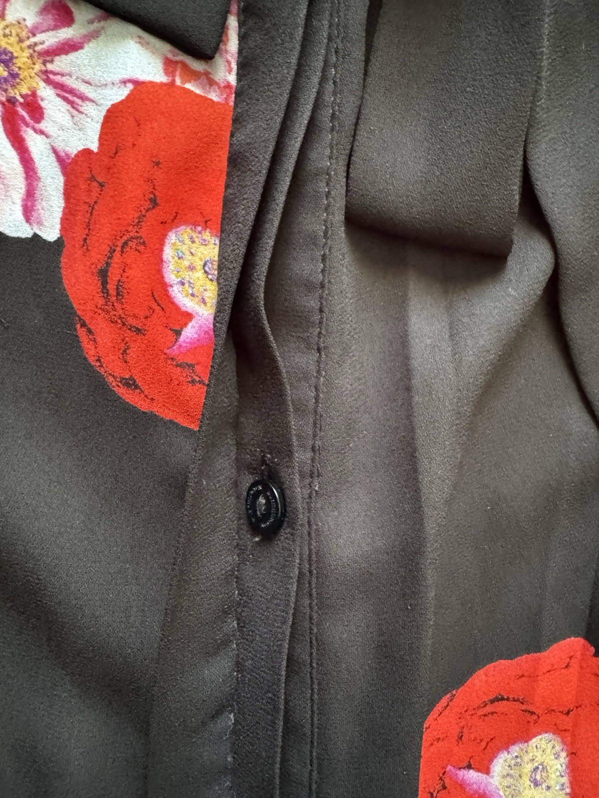 Worthington L Black Floral Tie Neck Sleeveless Blouse Poppy Peony Work Top Shirt