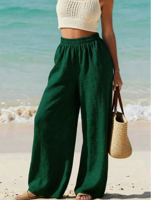 Unisex Summer Cotton Wide Leg Pants Baggy High Waist Casual Trousers