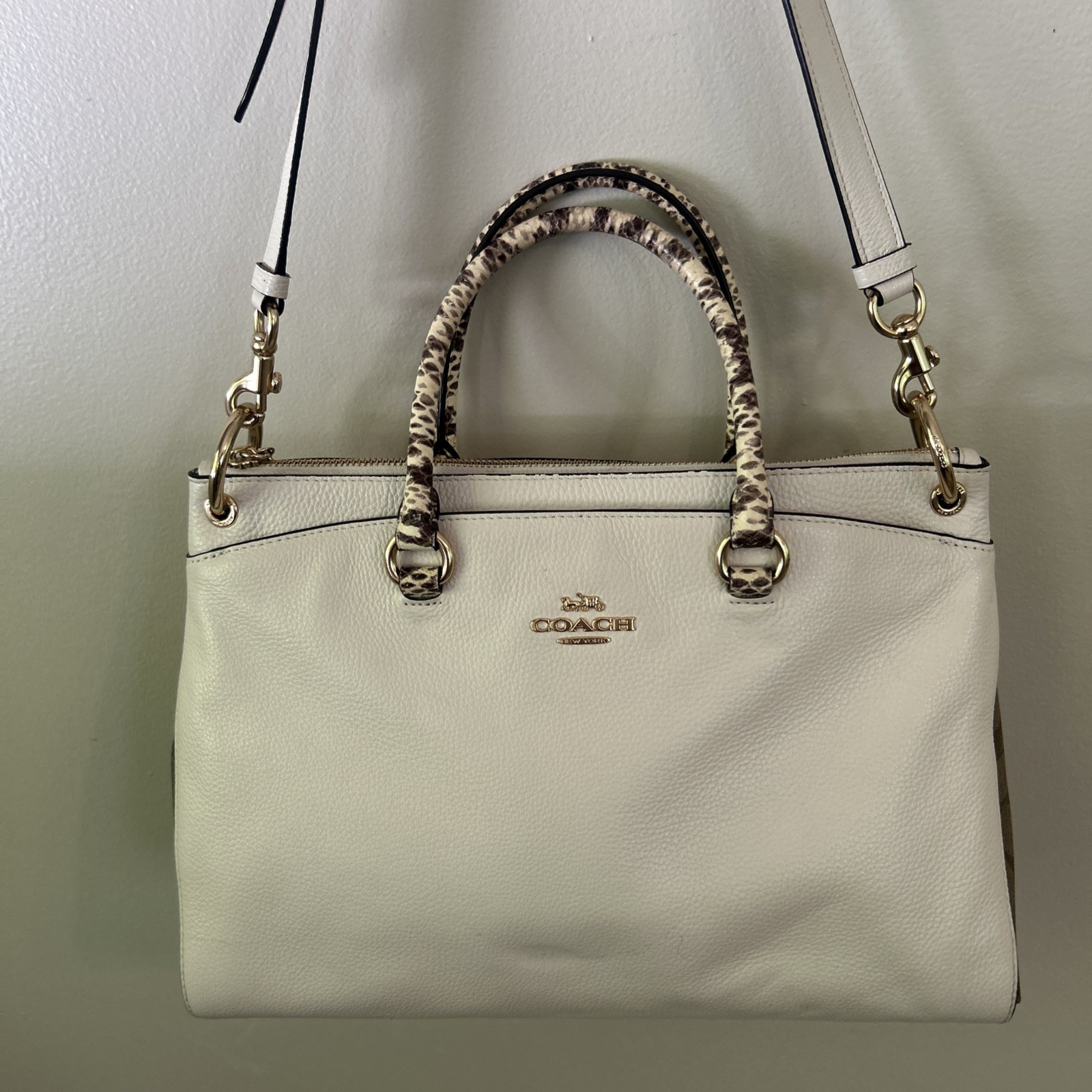 COACH Chalk Pebble Leather MIA Satchel W/ Exotic Trim #76642 EUC