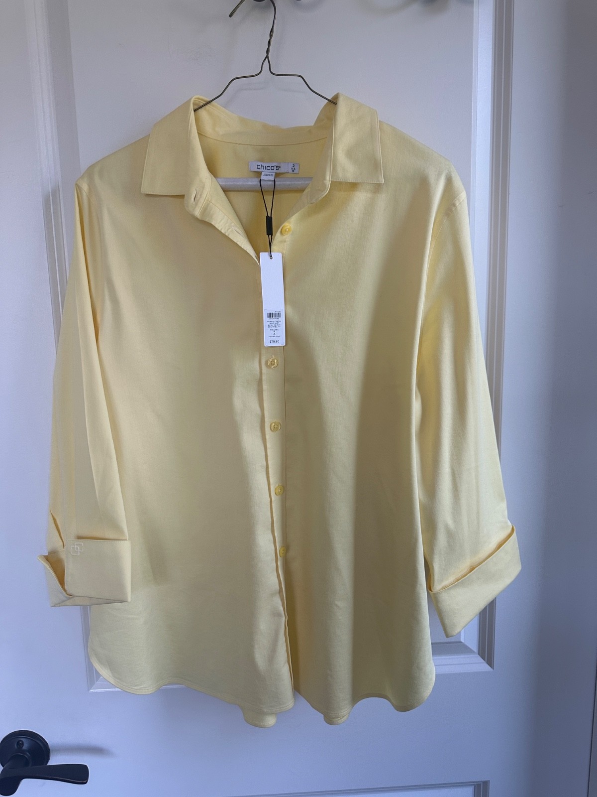 Chico’s No-Iron Button-Down Shirt Bright Yellow Chico’s 2 (Large / US 12) NWT