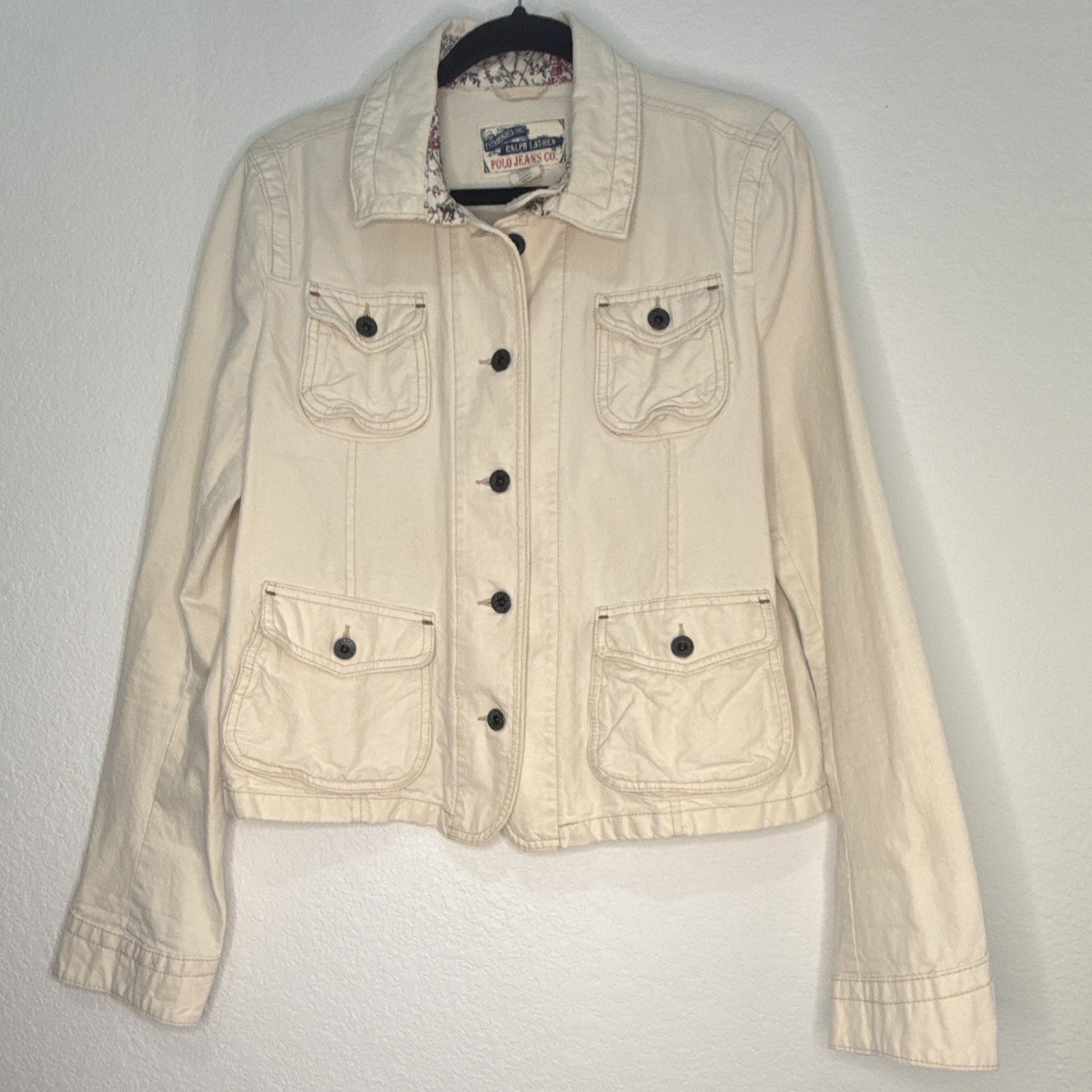 Ralph Lauren Polo Jean Co Women’s XL Cotton Denim Ivory Jacket fits like a Lrg