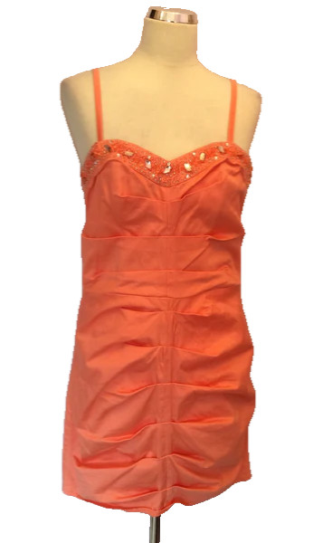 LIPSY VIVID CORAL JEWEL TRIM STRAPPY/STRAPLESS MINI DRESS SIZE 14