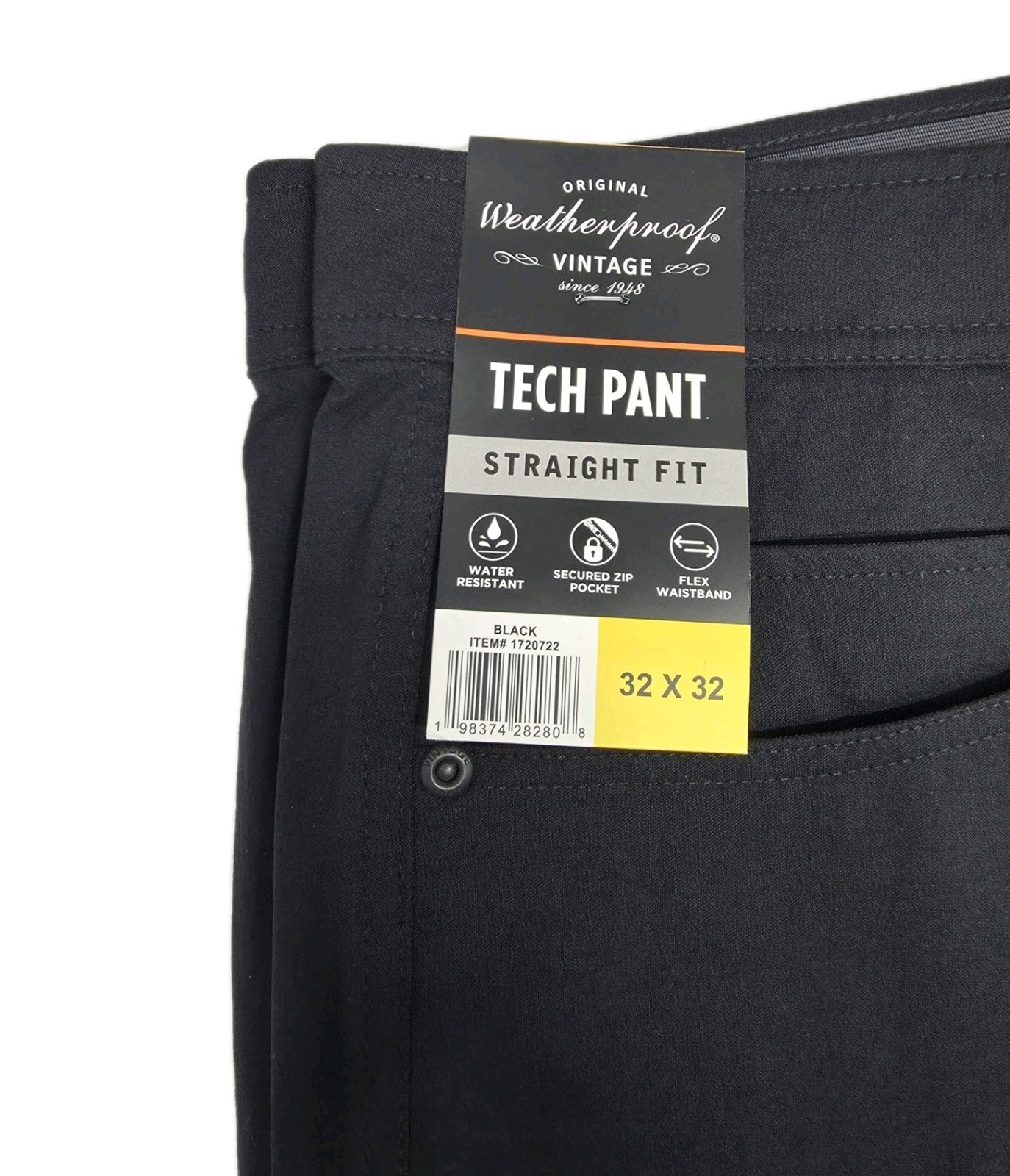 Weatherproof Men’s 32×32 Straight Stretch Tech Pant Flex Waistband Zip Pocket