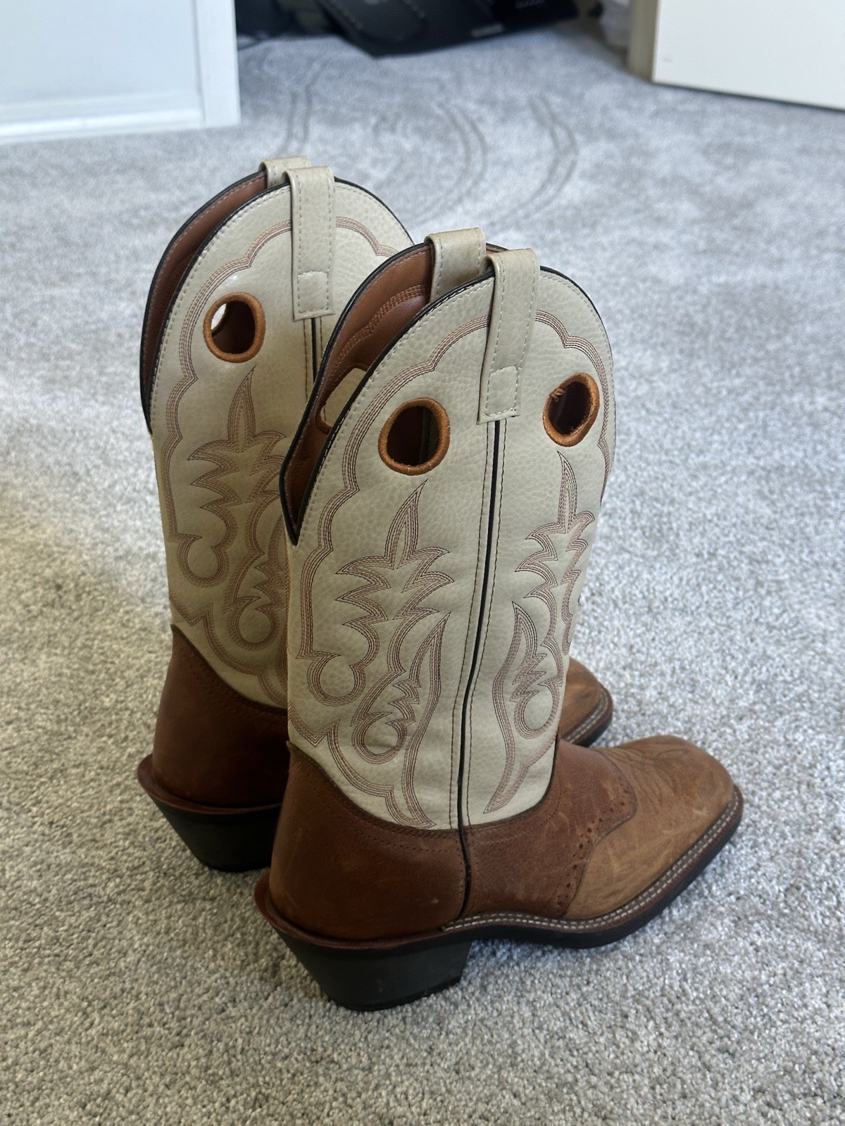 Laredo Men’s Western Cowboy Boots Leather Pull-On Square Toe Brown/Beige 9D
