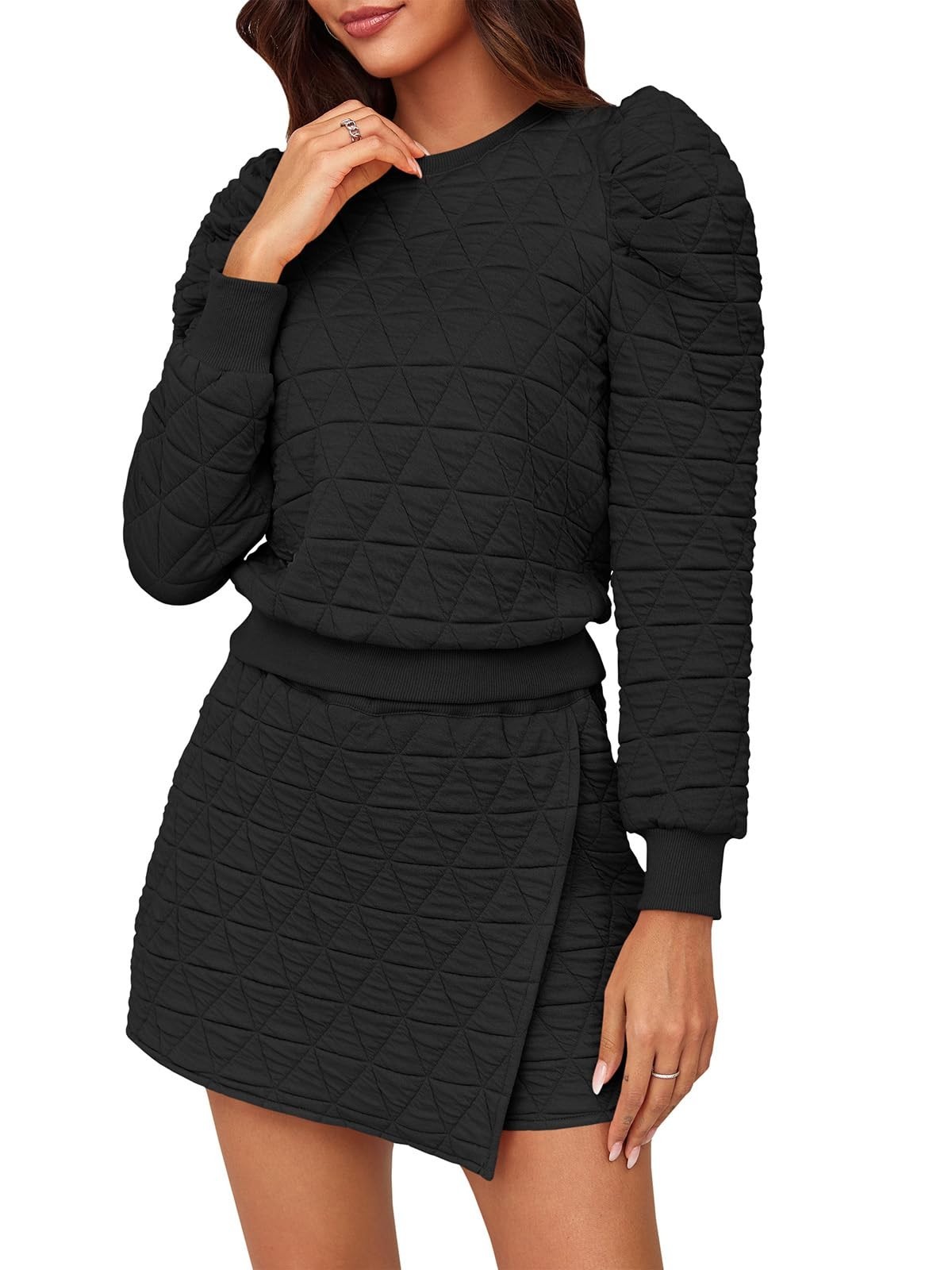 Fisoew Women’s 2 Piece Lounge Wear Set Long Sleeve Argyle Sweatshirts And Wrap