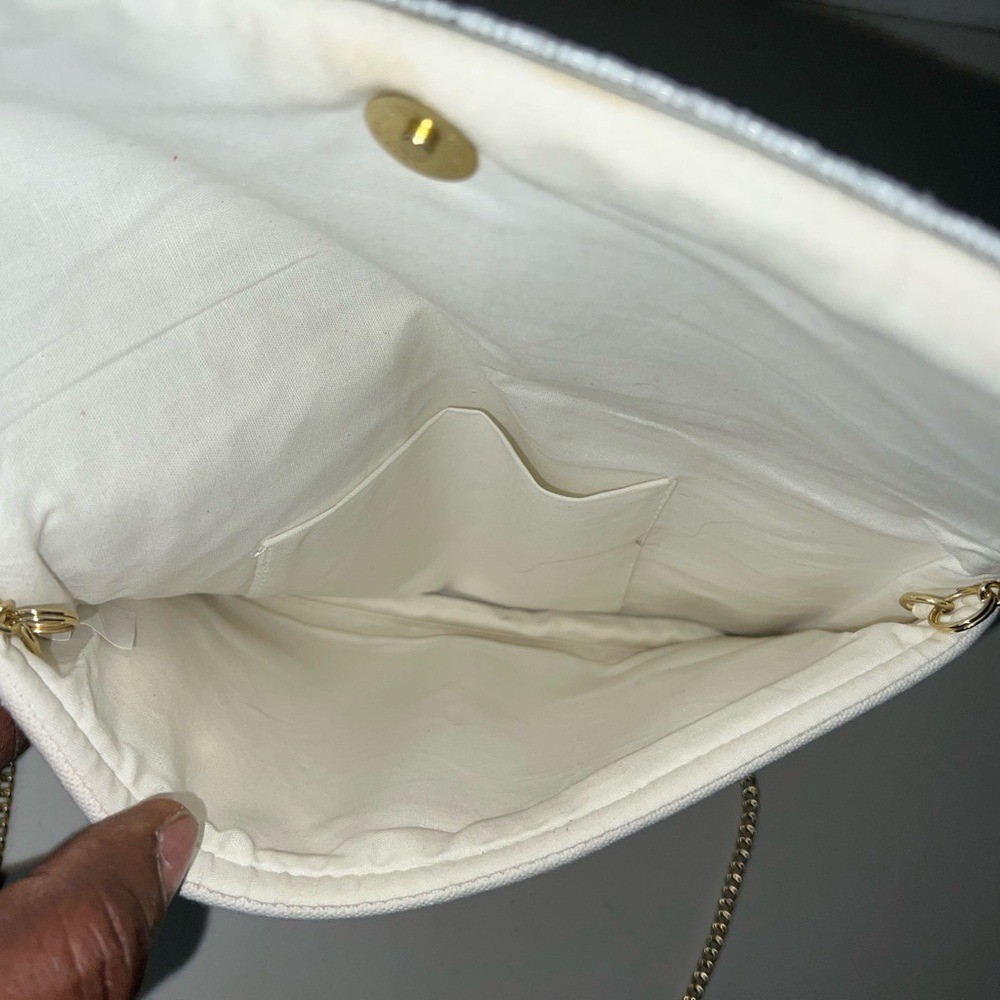 Elegant Bride Beaded Clutch – White and Gold