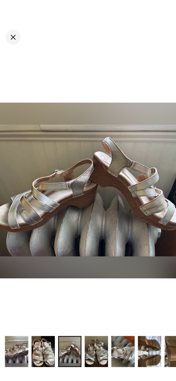 Dansko “Dani” Women’s Silver Leather Strappy Wedge Sandals Buckle Strap 7.5 Std