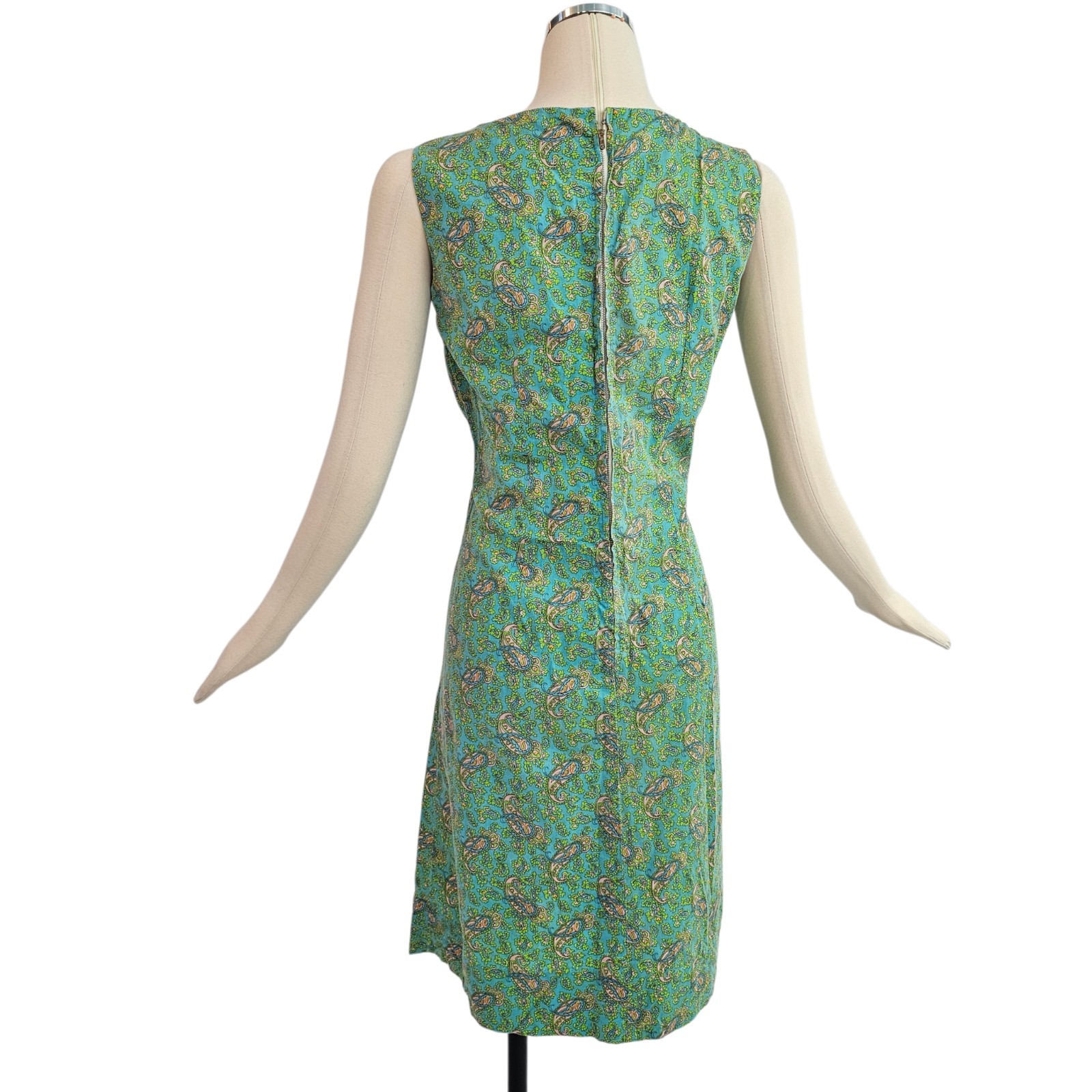 Vintage 1960’s Dress Housedress Shift Blue Green Pink Paisley Sleeveless Retro
