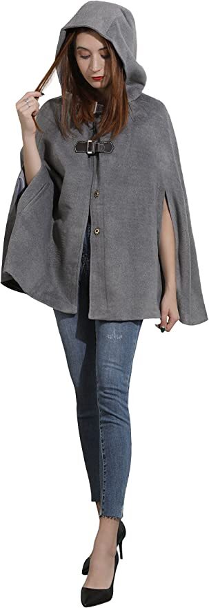 Womens Cute Batwing-Sleeve Hooded Baggy Poncho Cape Cardigans Outwear w Armholes