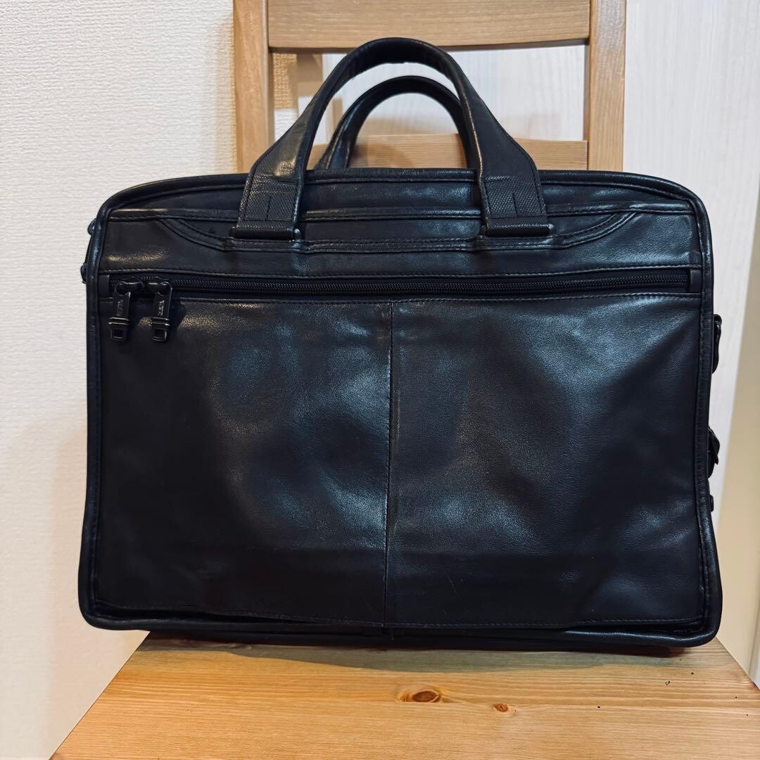 TUMI Alpha 2 Leather 2-Way Business Briefcase Laptop Bag 96141D2 Black 44cm