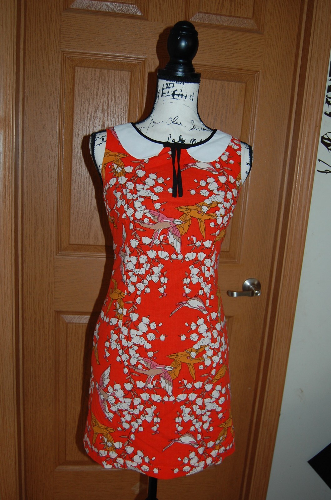 Modcloth Cute Bird & blossom print Dress UK Atmosphere 6 S peter pan collar