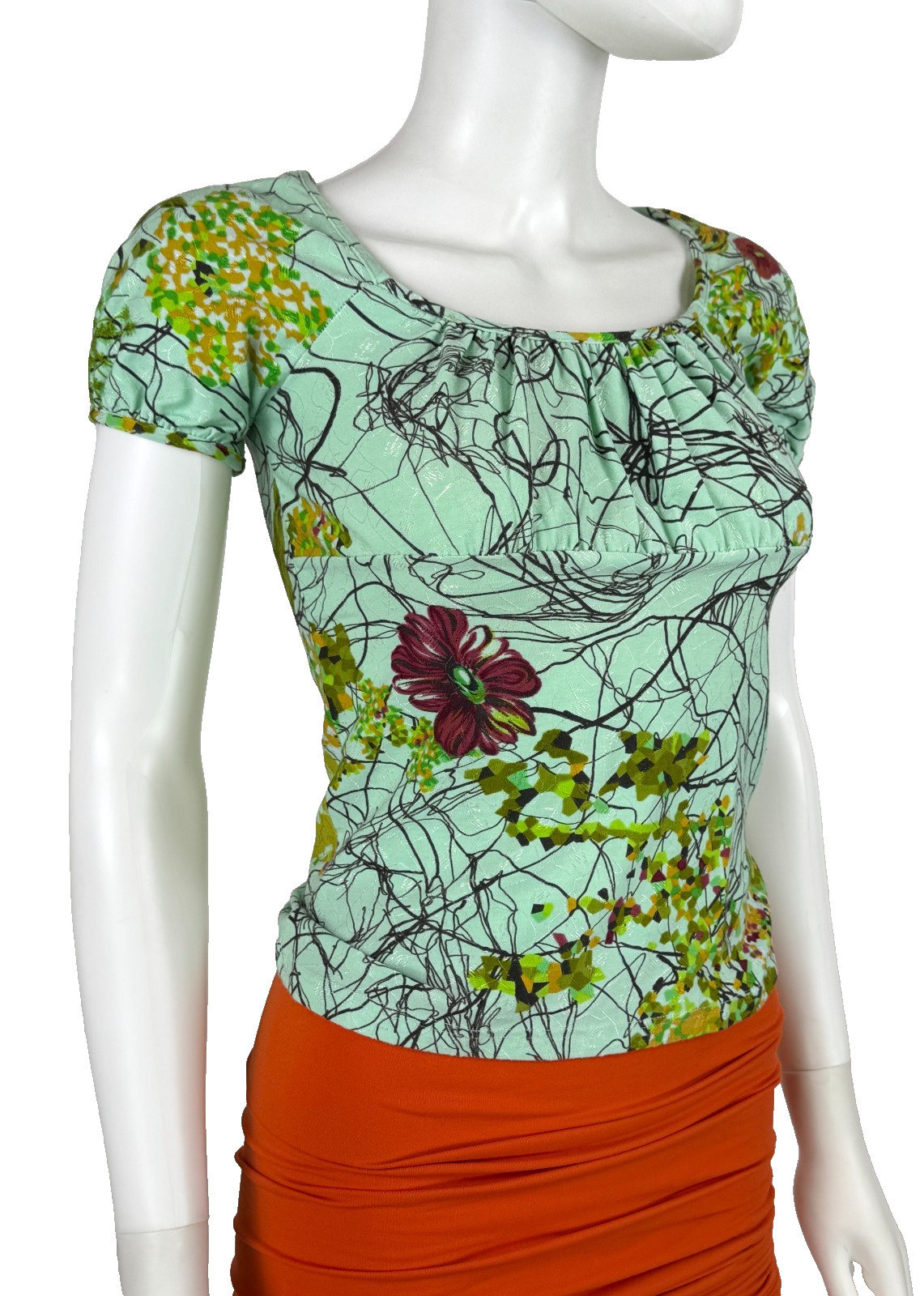 Christian Lacroix Bazar Green Print Stretch Cotton Top Blouse 4 US 40 IT S Auth