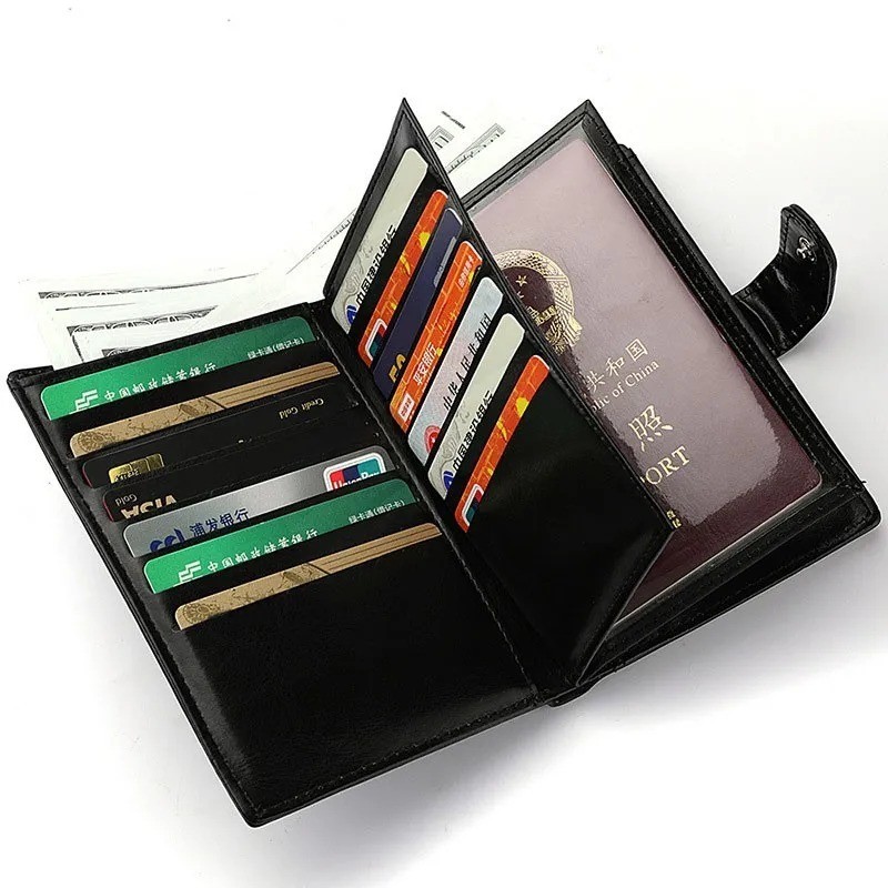 High Capacity Men’s Passport Leather Wallet Multiple Card Slots and A Clear ID W