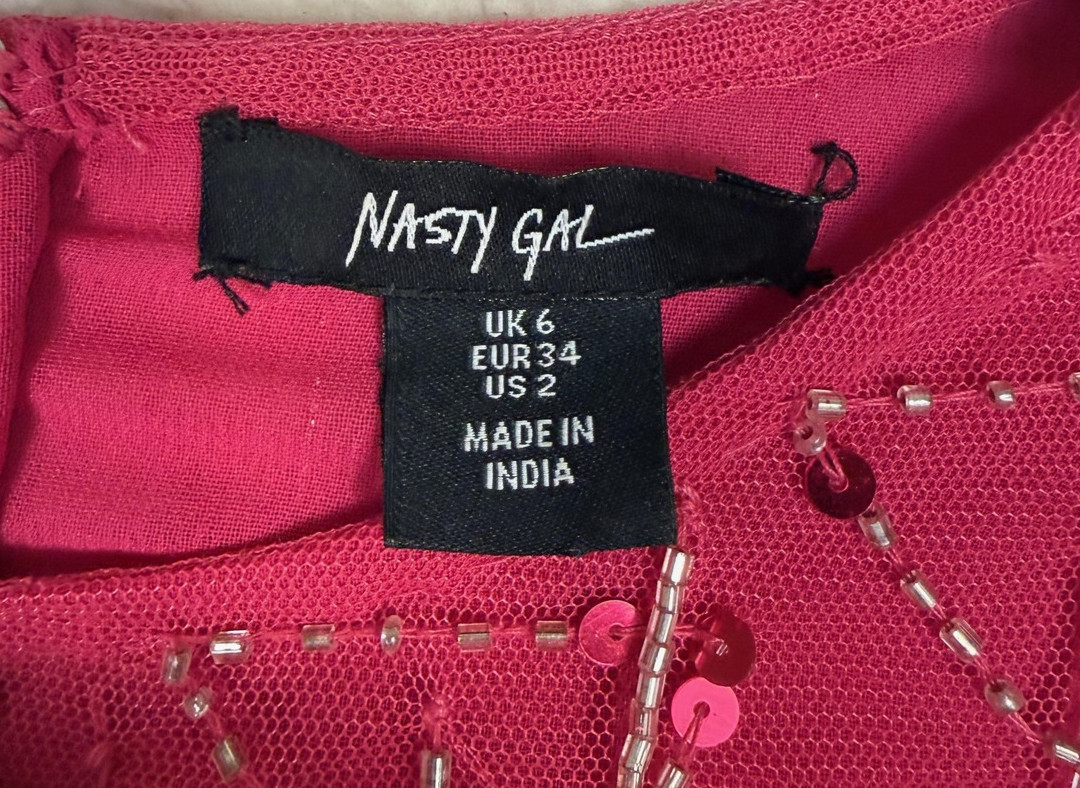 Nasty Gal Dress Womens 2 Pink Shift Mini Fringe Beaded Party Cocktail Festival
