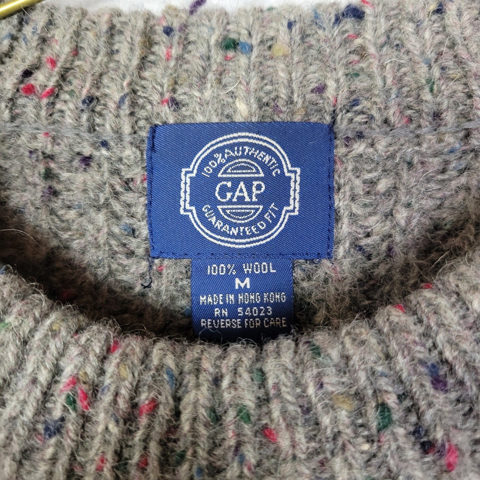 Vtg Gap Wool Sweater Mens Grey Donegal Fleck Ribbed Knit Crewneck Fisherman M