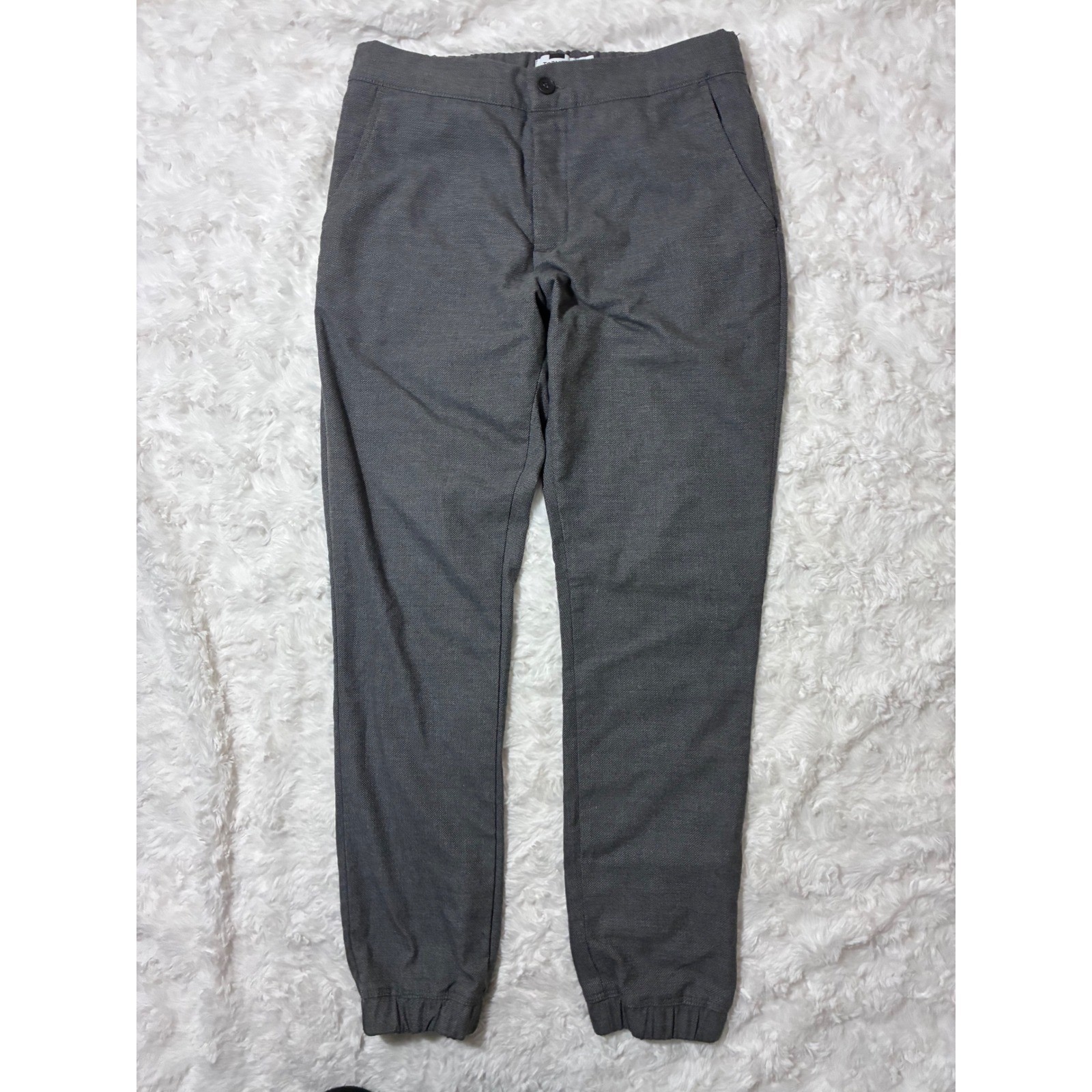 Topman Mens Textured Grey Joggers Tapered Button Fly Pants Size Small 30-32W